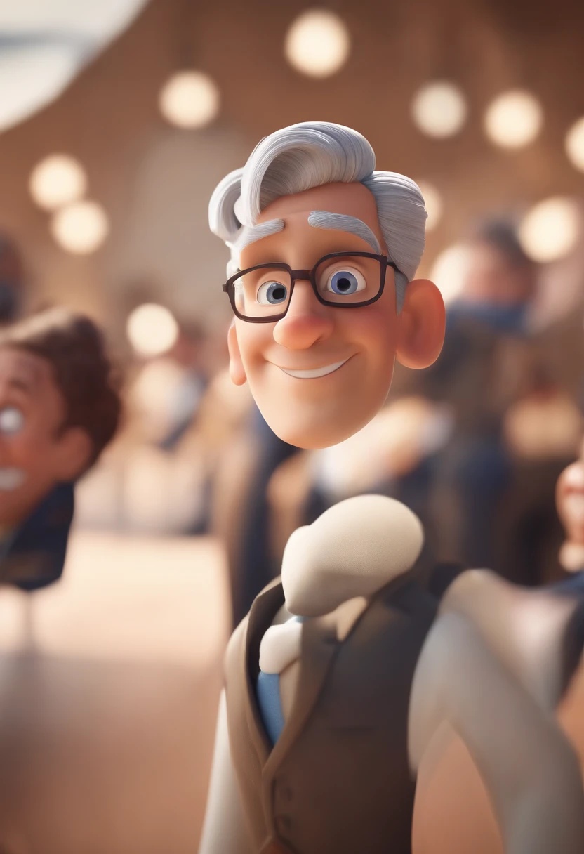 Personagem de desenho animado de um homem de cabelos brancos com 60 anos de idade e camisa azul, animation character, Caractere estilizado, animation-style rendering, 3D estilizado, render 3D estilizado, toon render keyshot, Personagem 3D, Personagem 3D, 3d rendering stylized, 3D character rendering, personagem de desenho animado, Personagem de close up, Pose de personagem, (Estilo Pixar) (parte mestre:1.2) (Bokeh) (melhor qualidade) (pele detalhada) (textura detalhada) (8k) (Argília) (cinematic lighthing) (Sharp focusaraffes) In a large room with a crowd of people, muitas pessoas adorando, large crowd, audience in the background, in a large hall, Room is full of people, pessoas apreciando o show, grand hall, grand hall, enthusiastic crowd, Crowds of people praying, Huge crowd, vista completa da sala, muitas pessoas, massive crowd, large crowd |