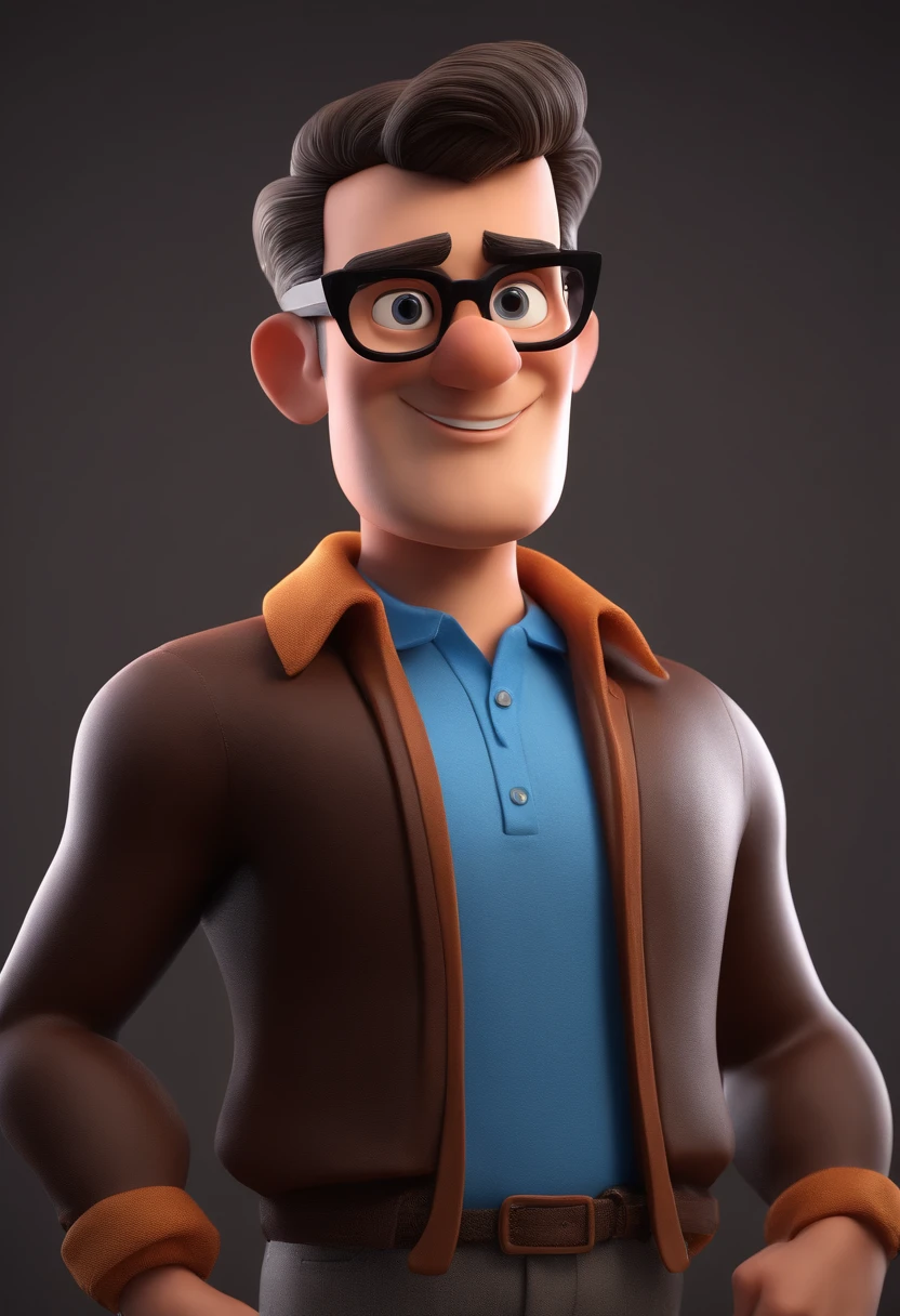 Cartoon character of a man with black glasses and a blue shirt, animation character, Caractere estilizado, animation style rendering, 3D estilizado, Arnold Maya render, 3 d render stylized, toon render keyshot, Personagem 3D, Personagem 3D, 3d rendering stylized, 3 d character render, personagem de desenho animado, Personagem de close up, Pose de personagem, (Estilo Pixar) (master part:1.2) (Bokeh) (best quality) (pele detalhada) (textura detalhada) (8k) (argila) (Cinematic lighting) (foco nítido