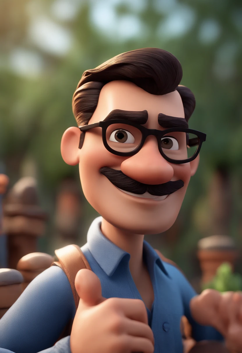 Cartoon character of a man with black glasses and a blue shirt, animation character, Caractere estilizado, animation style rendering, 3D estilizado, Arnold Maya render, 3 d render stylized, toon render keyshot, Personagem 3D, Personagem 3D, 3d rendering stylized, 3 d character render, personagem de desenho animado, Personagem de close up, Pose de personagem,  (Estilo Pixar) (master part:1.2) (Bokeh) (best quality) (pele detalhada) (textura detalhada) (8k) (argila) (Cinematic lighting) (foco nítido