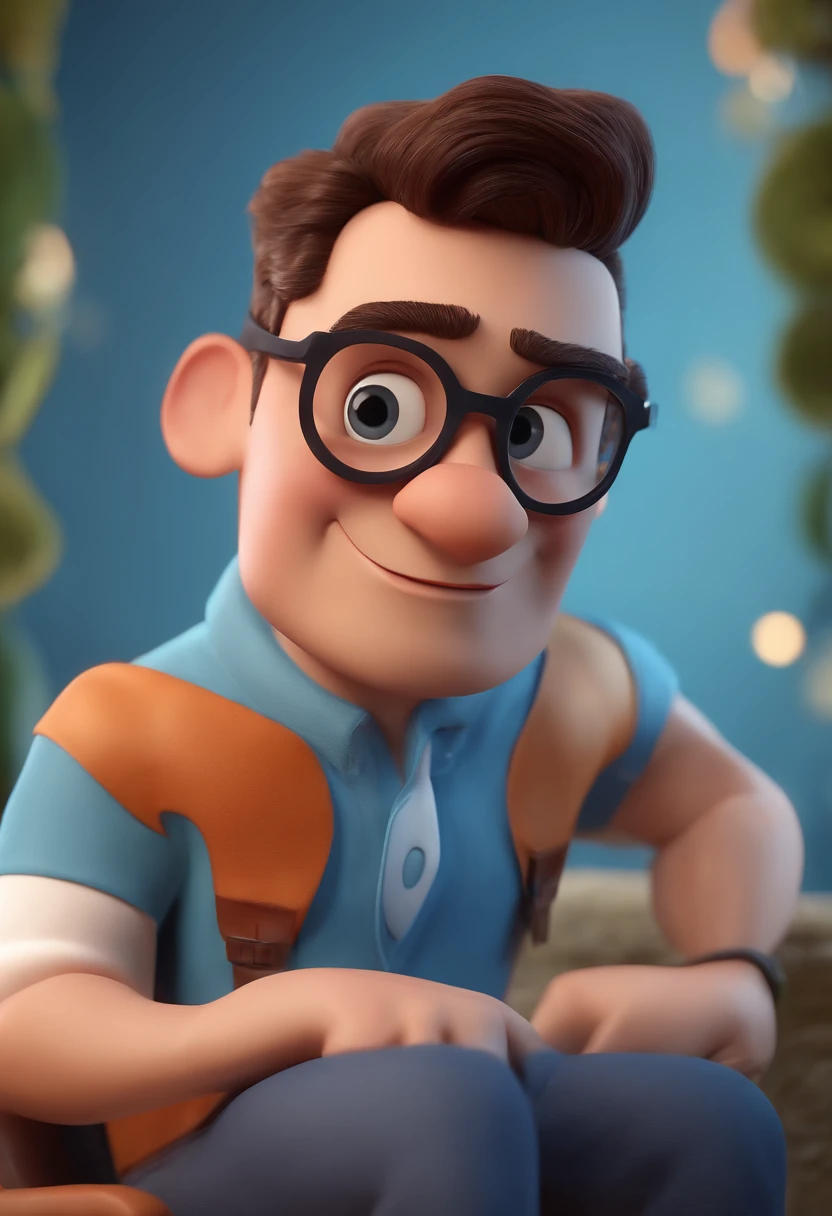 Cartoon character of a man with black glasses and a blue shirt, animation character, Caractere estilizado, animation style rendering, 3D estilizado, Arnold Maya render, 3 d render stylized, toon render keyshot, Personagem 3D, Personagem 3D, 3d rendering stylized, 3 d character render, personagem de desenho animado, Personagem de close up, Pose de personagem, (Estilo Pixar) (master part:1.2) (Bokeh) (best quality) (pele detalhada) (textura detalhada) (8k) (argila) (Cinematic lighting) (foco nítido