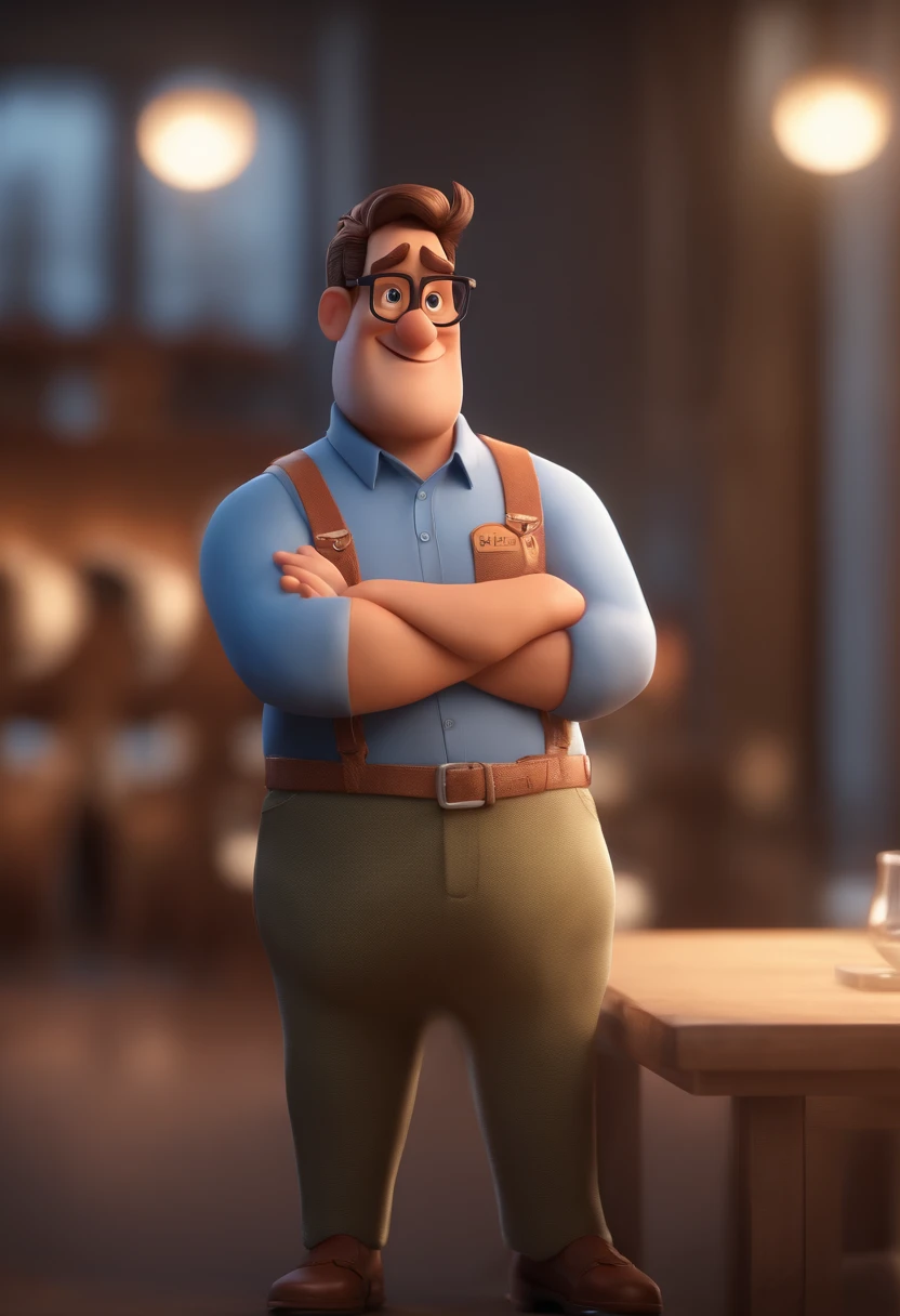 Cartoon character of a man with black glasses and a blue shirt, animation character, Caractere estilizado, animation style rendering, 3D estilizado, Arnold Maya render, 3 d render stylized, toon render keyshot, Personagem 3D, Personagem 3D, 3d rendering stylized, 3 d character render, personagem de desenho animado, Personagem de close up, Pose de personagem, (Estilo Pixar) (master part:1.2) (Bokeh) (best quality) (pele detalhada) (textura detalhada) (8k) (argila) (Cinematic lighting) (foco nítido