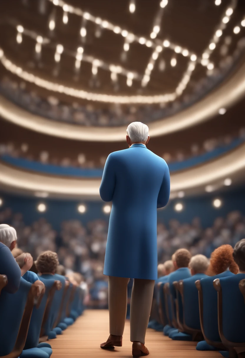 Personagem de desenho animado de um homem de cabelos brancos com 60 anos de idade e camisa azul, com 1,75 de altura, animation character, Caractere estilizado, animation-style rendering, 3D estilizado, render 3D estilizado, toon render keyshot, Personagem 3D, Personagem 3D, 3d rendering stylized, 3D character rendering, personagem de desenho animado, Personagem de close up, Pose de personagem, (Estilo Pixar) (parte mestre:1.2) (Bokeh) (melhor qualidade) (pele detalhada) (textura detalhada) (8k) (Argília) (cinematic lighthing) (Sharp focus araffes in a large room with a crowd of people, muitas pessoas adorando, large crowd, audience in the background, in a large hall, Room is full of people, pessoas apreciando o show, grand hall, grand hall, enthusiastic crowd, Crowds of people praying, Huge crowd, vista completa da sala, muitas pessoas, massive crowd, large crowd |
