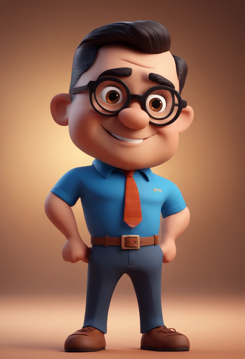 Cartoon character of a man with black glasses and a blue shirt, animation character, Caractere estilizado, animation style rendering, 3D estilizado, Arnold Maya render, 3 d render stylized, toon render keyshot, Personagem 3D, Personagem 3D, 3d rendering stylized, 3 d character render, personagem de desenho animado, Personagem de close up, Pose de personagem, (Estilo Pixar) (master part:1.2) (Bokeh) (best quality) (pele detalhada) (textura detalhada) (8k) (argila) (Cinematic lighting) (foco nítido
