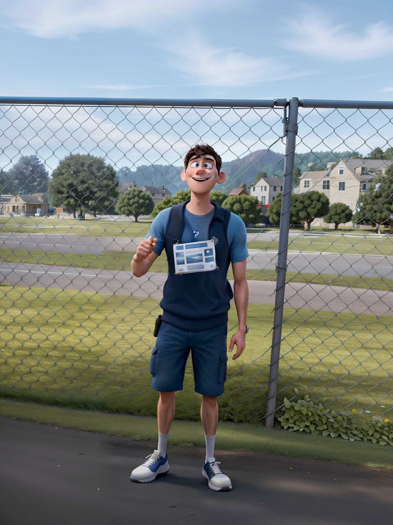 Pixar movie poster of a young man celebrating the end of the police physical test.