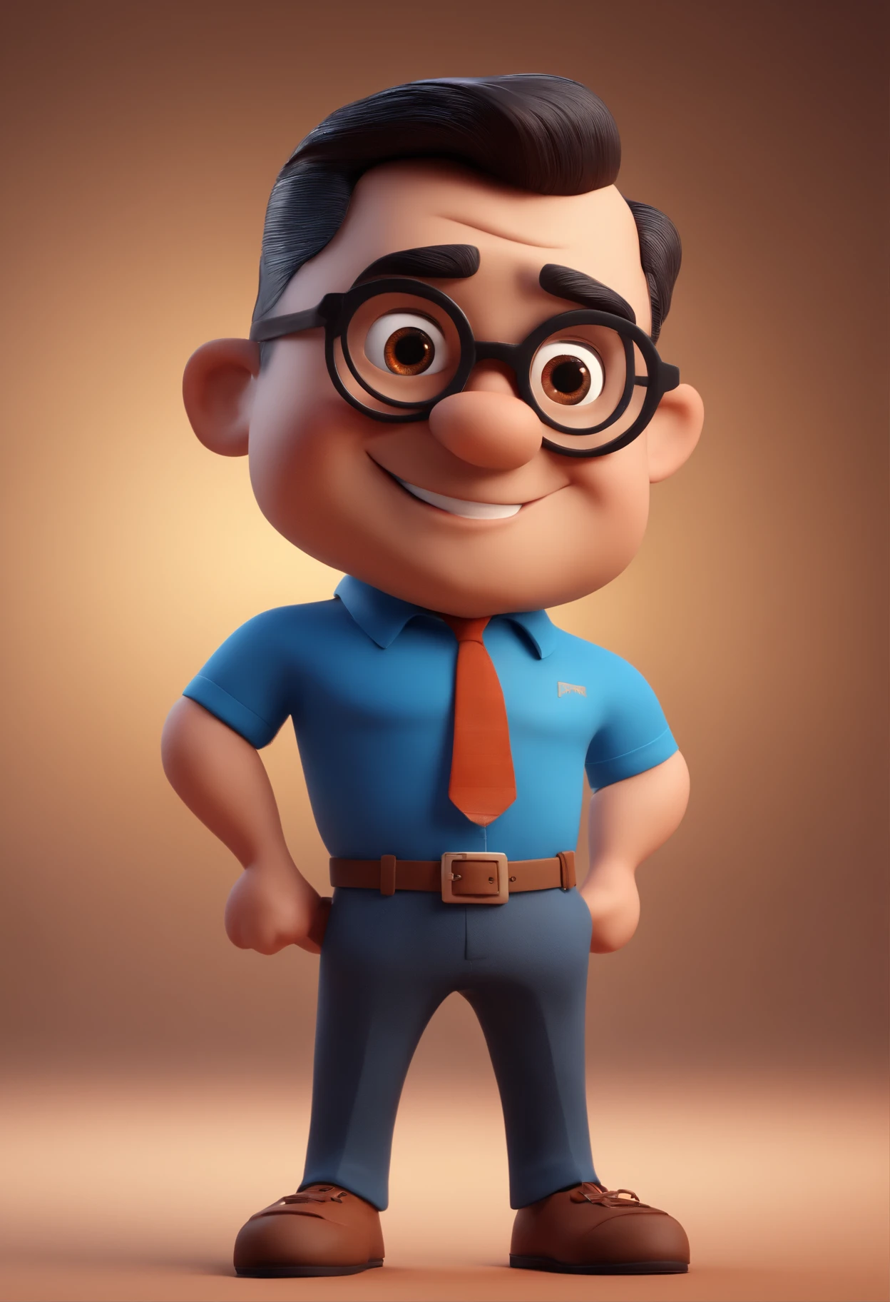 Cartoon character of a man with black glasses and a blue shirt, animation character, Caractere estilizado, animation style rendering, 3D estilizado, Arnold Maya render, 3 d render stylized, toon render keyshot, Personagem 3D, Personagem 3D, 3d rendering stylized, 3 d character render, personagem de desenho animado, Personagem de close up, Pose de personagem,  (Estilo Pixar) (master part:1.2) (Bokeh) (best quality) (pele detalhada) (textura detalhada) (8k) (argila) (Cinematic lighting) (foco nítido