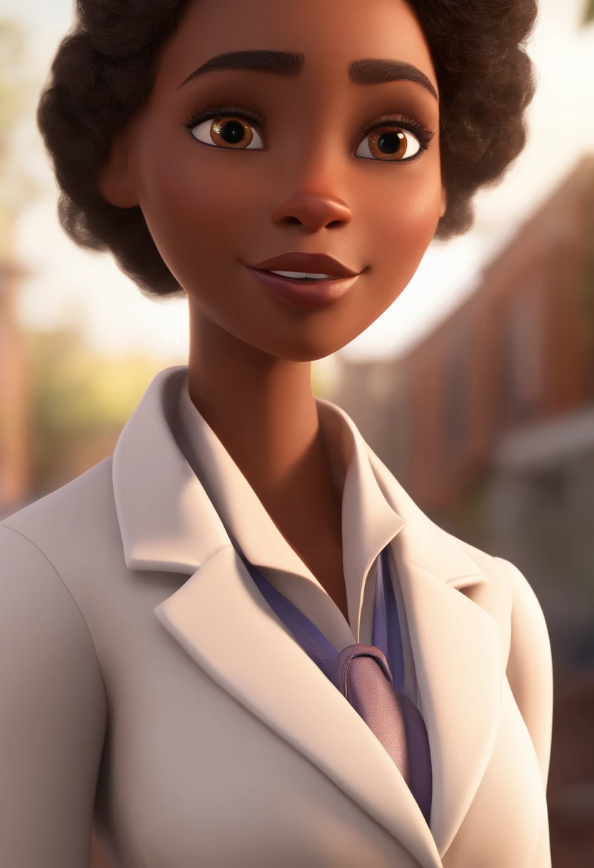 (best quality,ultra-detailed,pixar style character,lab coat,detailed eyes,detailed lips,brown skin)