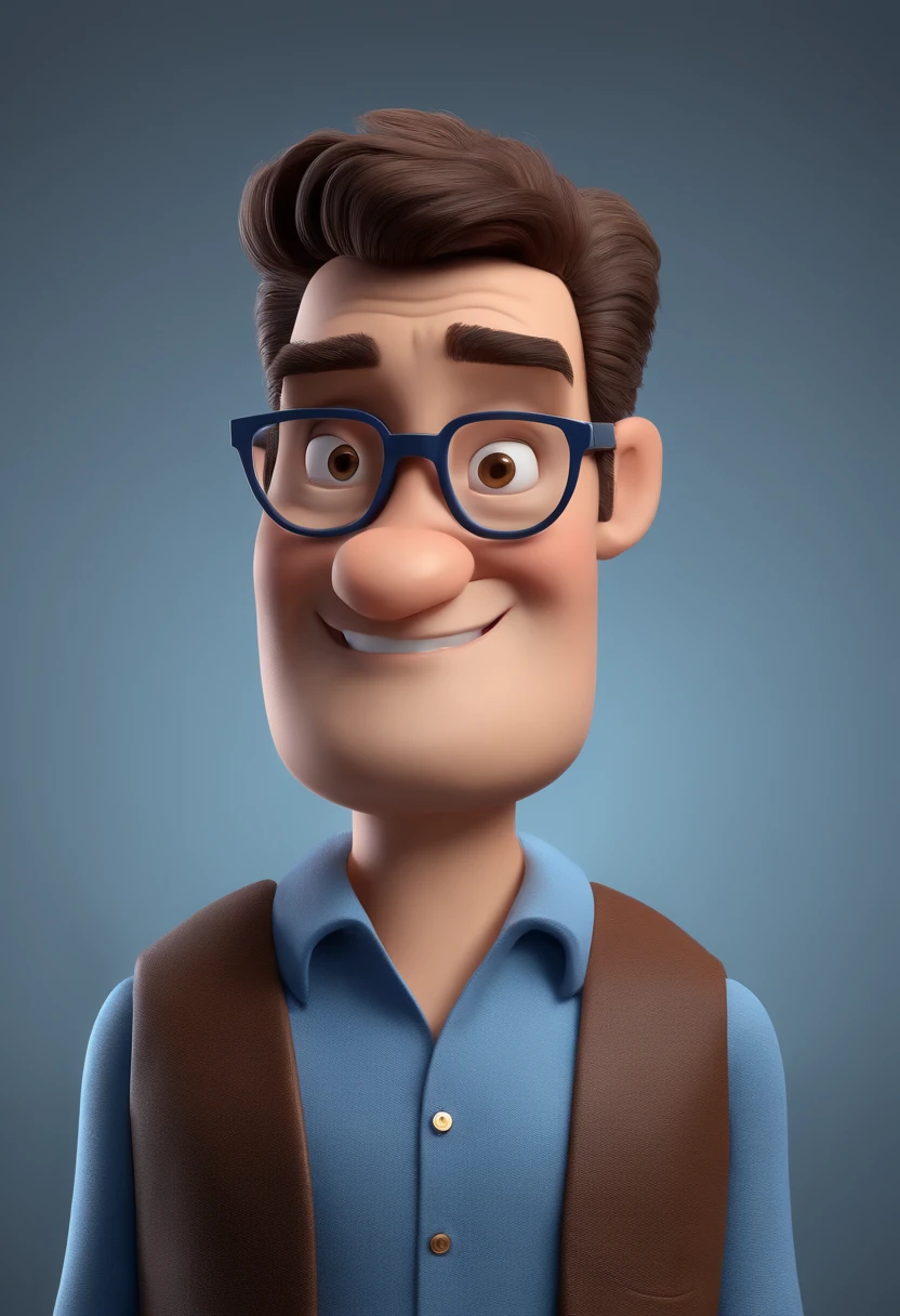 Cartoon character of a man with black glasses and a blue shirt, animation character, Caractere estilizado, animation style rendering, 3D estilizado, Arnold Maya render, 3 d render stylized, toon render keyshot, Personagem 3D, Personagem 3D, 3d rendering stylized, 3 d character render, personagem de desenho animado, Personagem de close up, Pose de personagem,  (Estilo Pixar) (master part:1.2) (Bokeh) (best quality) (pele detalhada) (textura detalhada) (8k) (argila) (Cinematic lighting) (foco nítido