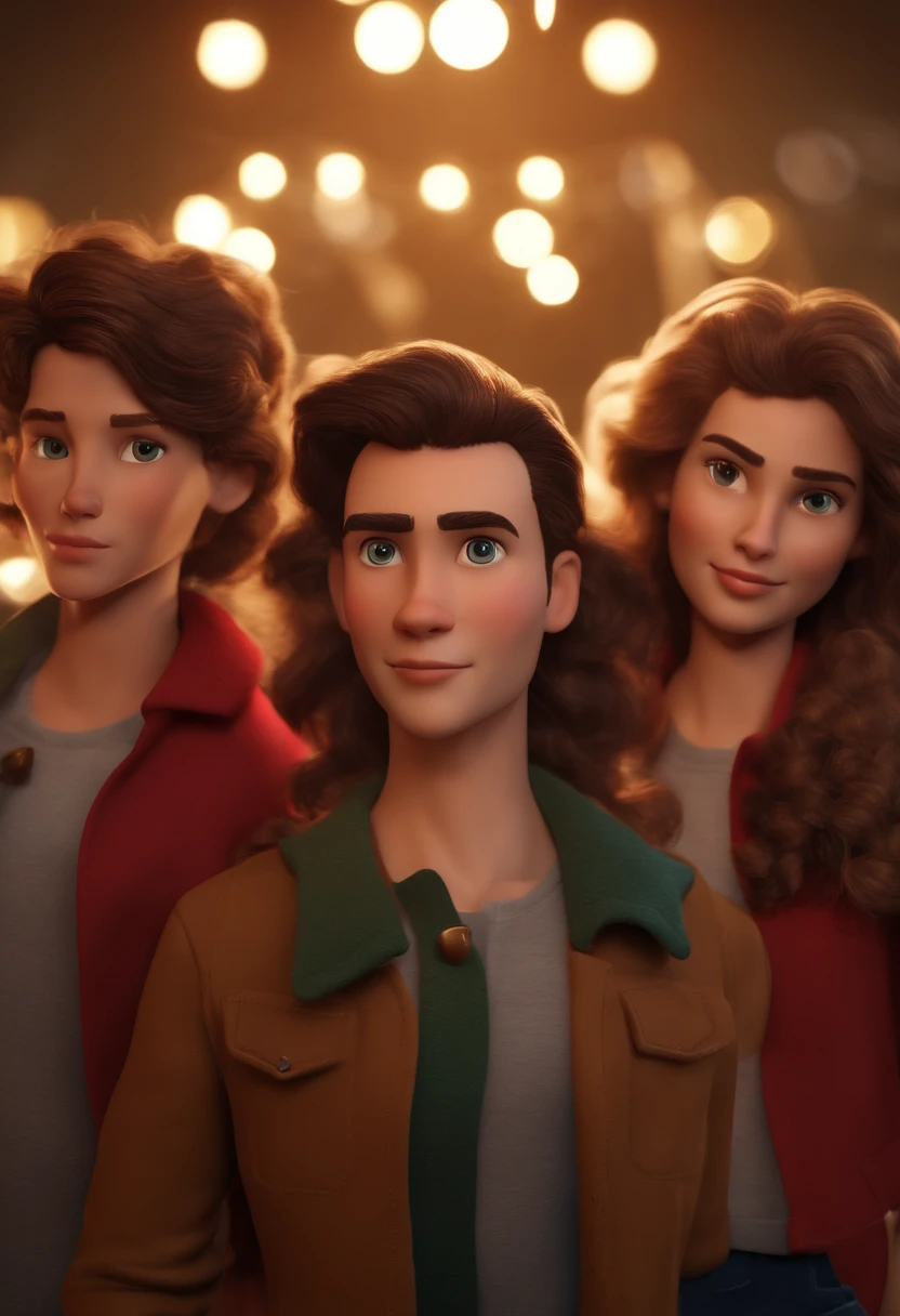 A group of Scouts between the ages of eighteen and twenty-three. Sendo dois deles rapazes de cabelo castanho e de estatura alta e cinco raparigas de cabelo castanho com estatura media. They're all camped out and wearing red scarves. , Caractere estilizado, animation style rendering, 3D estilizado, Arnold Maya render, 3 d render stylized, toon render keyshot, Personagem 3D, Personagem 3D, 3d rendering stylized, 3 d character render, personagem de desenho animado, Personagem de close up, Pose de personagem, (Estilo Pixar) (master part:1.2) (Bokeh) (best quality) (pele detalhada) (textura detalhada) (8k) (argila) (Cinematic lighting) (foco nítido