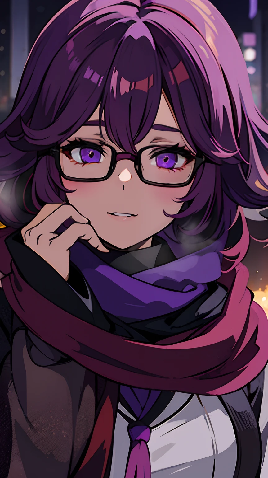 there is a woman with glasses and a scarf with hearts on it, low quality photograph, with instagram filters, very very low quality picture, low quality grainy, with glasses, grainy picture, low quality photo, purple filter, oversaturated lens flair, grainy photorealistic, grainy low quality, spooky filter, blurry image, grainy low quality photograph