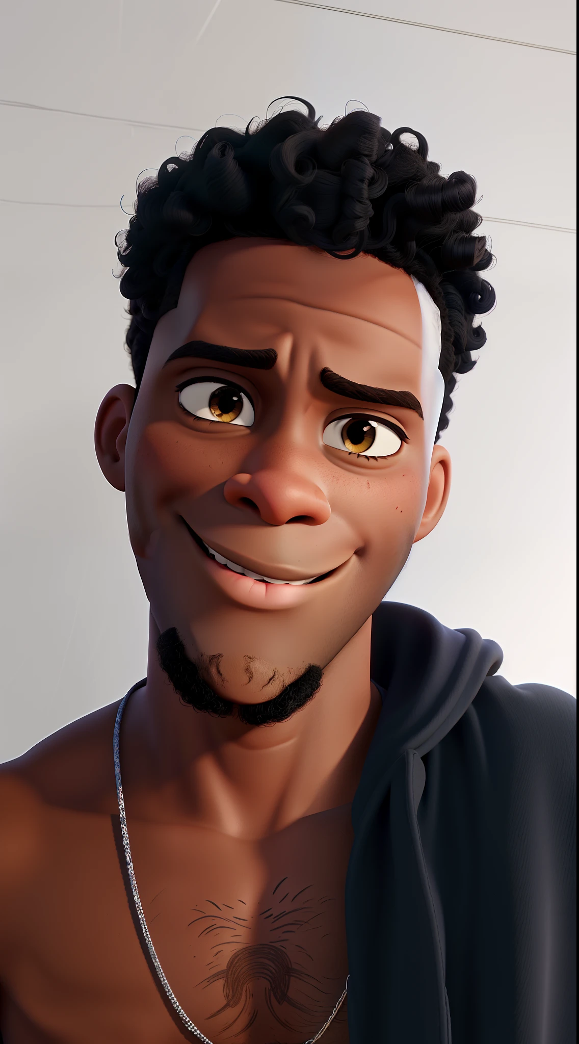A dark black man disney pixar style, very curly hair, high quality, best quality