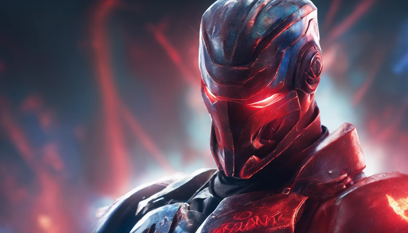 highres,ultra-detailed,photorealistic:[robocop],portrait,[alex murphy],close up,[cybernetic face],sharp focus,mechanical details,glimmering metal,[red glowing visor],intense expression,serious gaze,[complex wiring],rugged texture,forehead scar,cool blue light,cyberpunk aesthetic,studio lighting,vivid colors