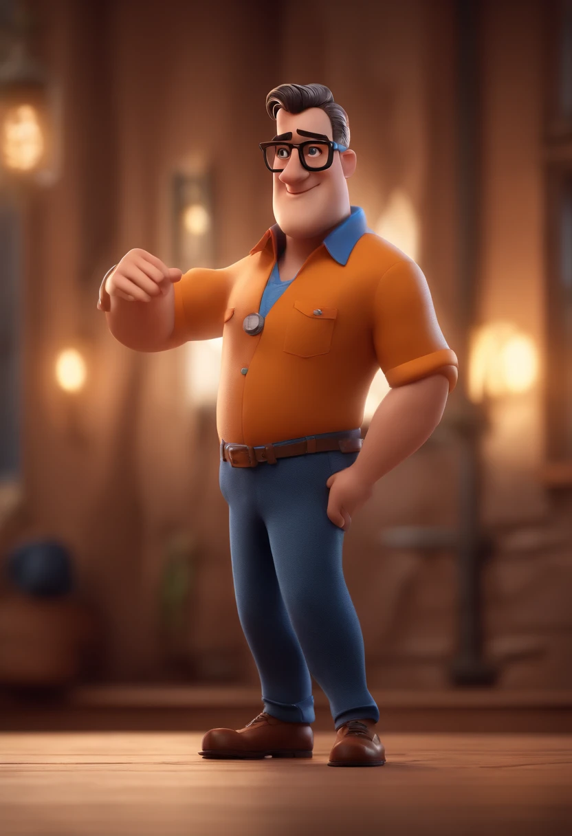 Cartoon character of a man with black glasses and a blue shirt, animation character, Caractere estilizado, animation style rendering, 3D estilizado, Arnold Maya render, 3 d render stylized, toon render keyshot, Personagem 3D, Personagem 3D, 3d rendering stylized, 3 d character render, personagem de desenho animado, Personagem de close up, Pose de personagem, (Estilo Pixar) (master part:1.2) (Bokeh) (best quality) (pele detalhada) (textura detalhada) (8k) (argila) (Cinematic lighting) (foco nítido