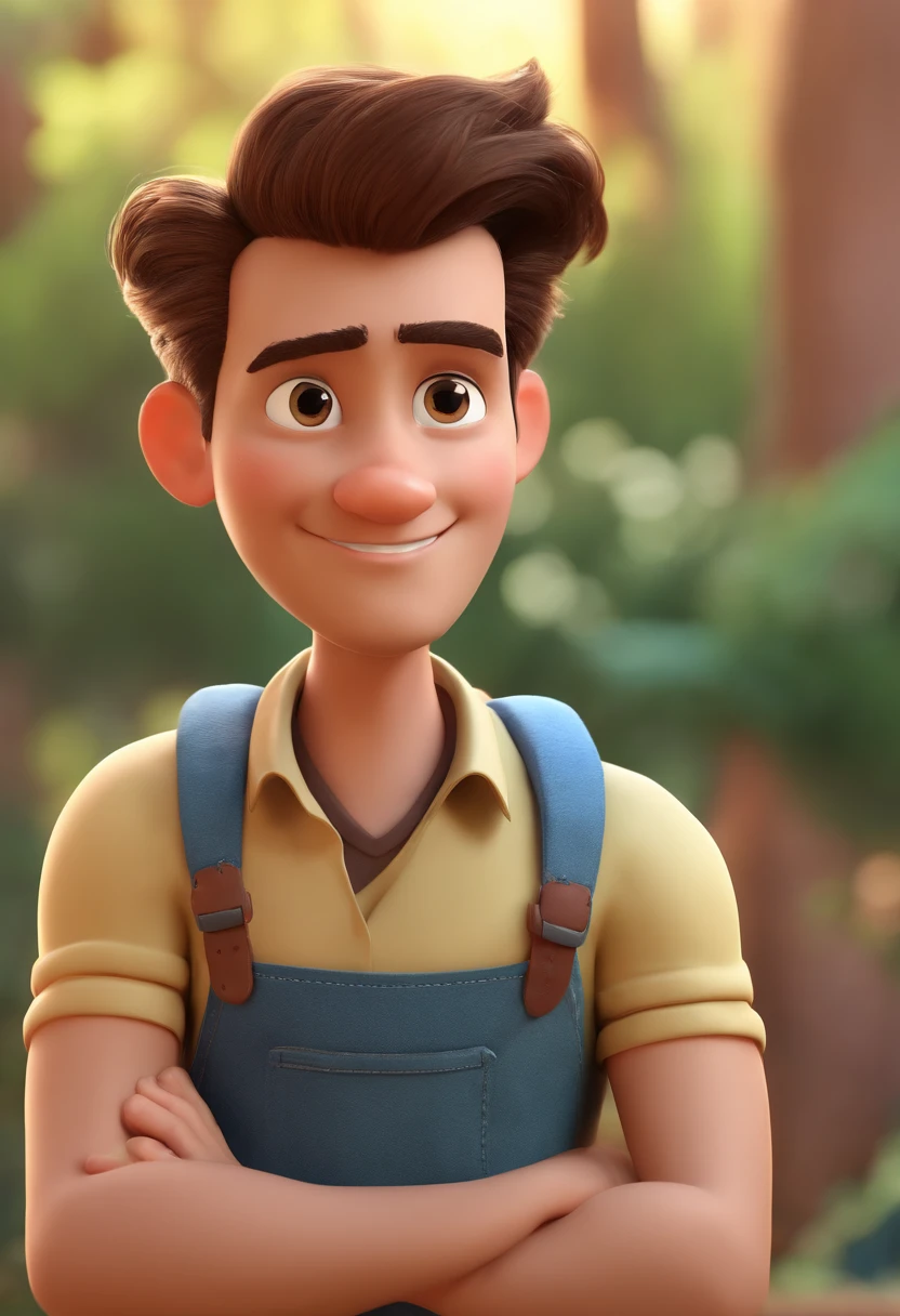 Cartoon character of a man without glasses, light brown hair and a blue shirt, animation character, Caractere estilizado, animation style rendering, 3D estilizado, Arnold Maya render, 3 d render stylized, toon render keyshot, Personagem 3D, Personagem 3D, 3d rendering stylized, 3 d character render, personagem de desenho animado, Personagem de close up, Pose de personagem,  (Estilo Pixar) (master part:1.2) (Bokeh) (best quality) (pele detalhada) (textura detalhada) (8k) (argila) (Cinematic lighting) (foco nítido