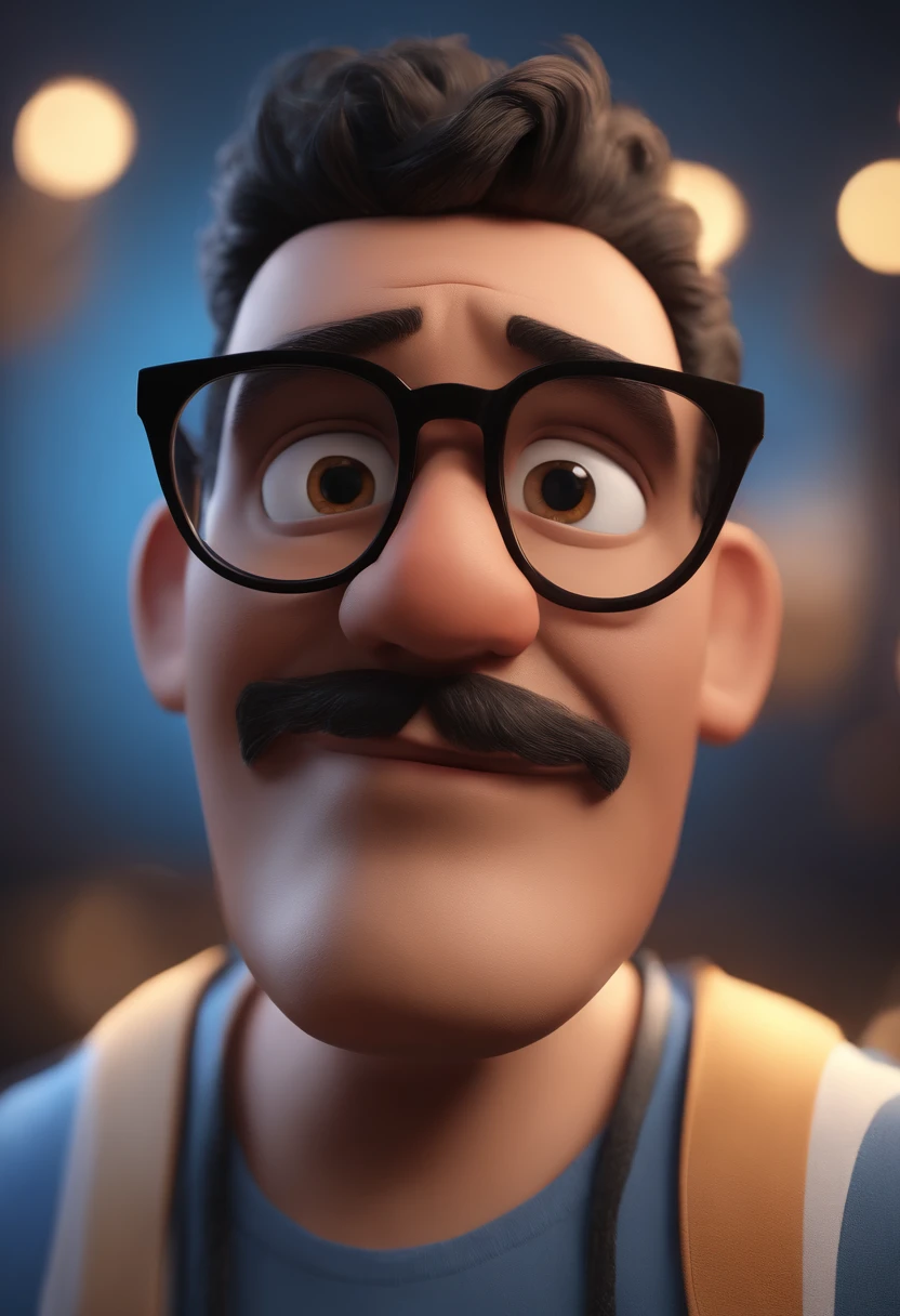 Cartoon character of a man with black glasses and a blue shirt, animation character, Caractere estilizado, animation style rendering, 3D estilizado, Arnold Maya render, 3 d render stylized, toon render keyshot, Personagem 3D, Personagem 3D, 3d rendering stylized, 3 d character render, personagem de desenho animado, Personagem de close up, Pose de personagem, (Estilo Pixar) (master part:1.2) (Bokeh) (best quality) (pele detalhada) (textura detalhada) (8k) (argila) (Cinematic lighting) (foco nítido