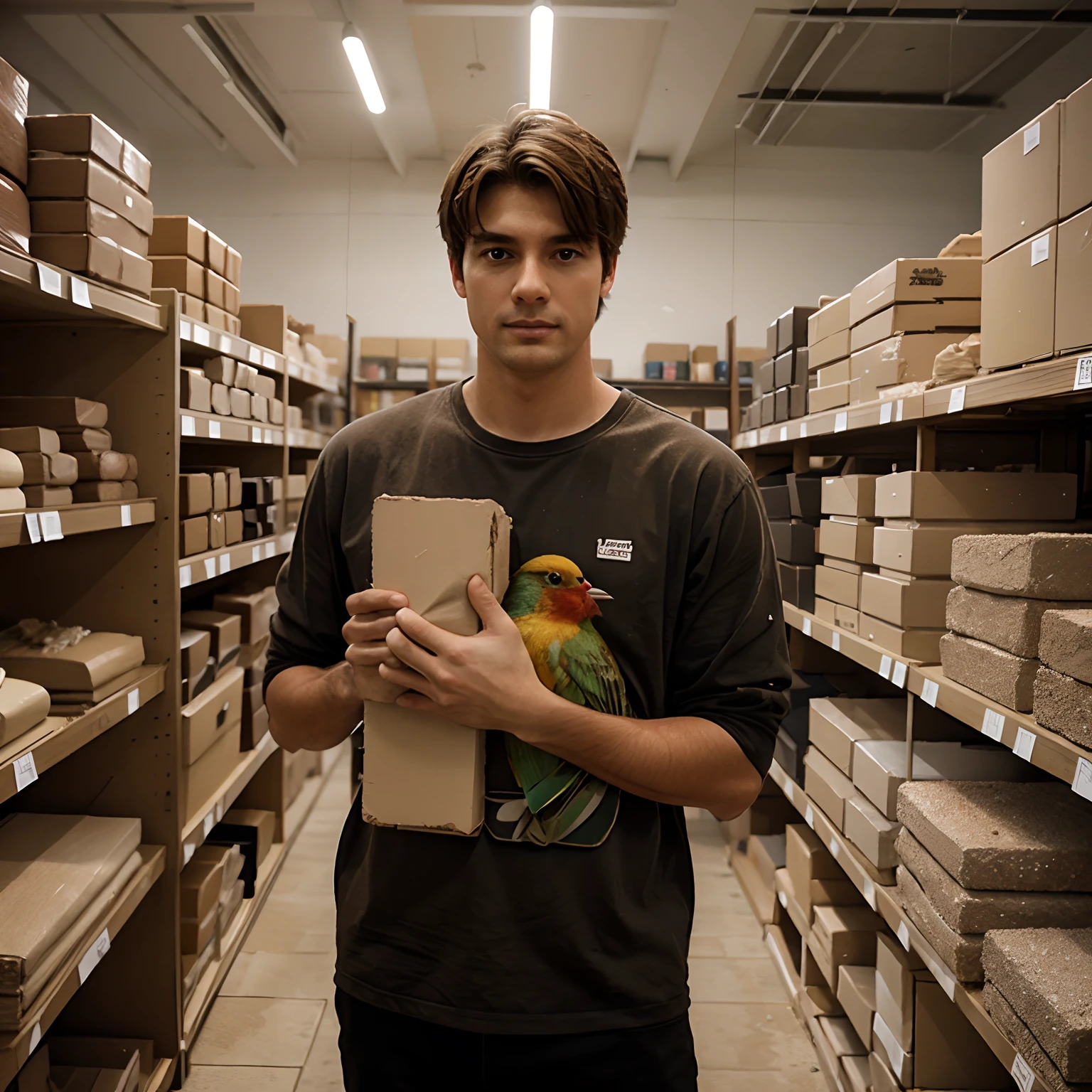 Clay John bird in building material store