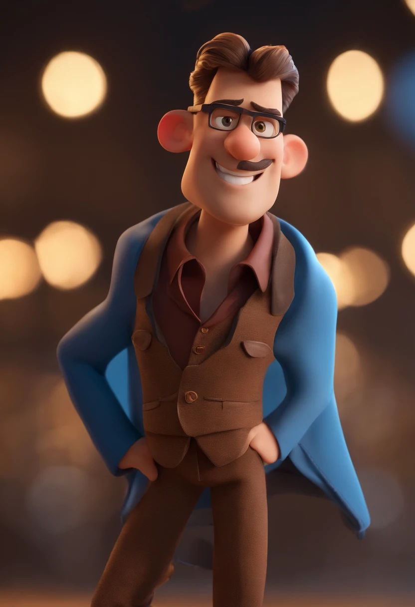 Cartoon character of a man without glasses, cabelo castanho claro e um terno e camisa azul, animation character, Caractere estilizado, animation style rendering, 3D estilizado, Arnold Maya render, 3 d render stylized, toon render keyshot, Personagem 3D, Personagem 3D, 3d rendering stylized, 3 d character render, personagem de desenho animado, Personagem de close up, Pose de personagem, (Estilo Pixar) (master part:1.2) (Bokeh) (best quality) (pele detalhada) (textura detalhada) (8k) (argila) (Cinematic lighting) (foco nítido