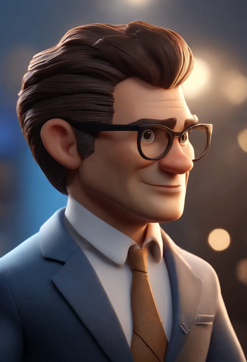 Cartoon character of a man without glasses, cabelo castanho claro e um terno e camisa azul, animation character, Caractere estilizado, animation style rendering, 3D estilizado, Arnold Maya render, 3 d render stylized, toon render keyshot, Personagem 3D, Personagem 3D, 3d rendering stylized, 3 d character render, personagem de desenho animado, Personagem de close up, Pose de personagem, (Estilo Pixar) (master part:1.2) (Bokeh) (best quality) (pele detalhada) (textura detalhada) (8k) (argila) (Cinematic lighting) (foco nítido