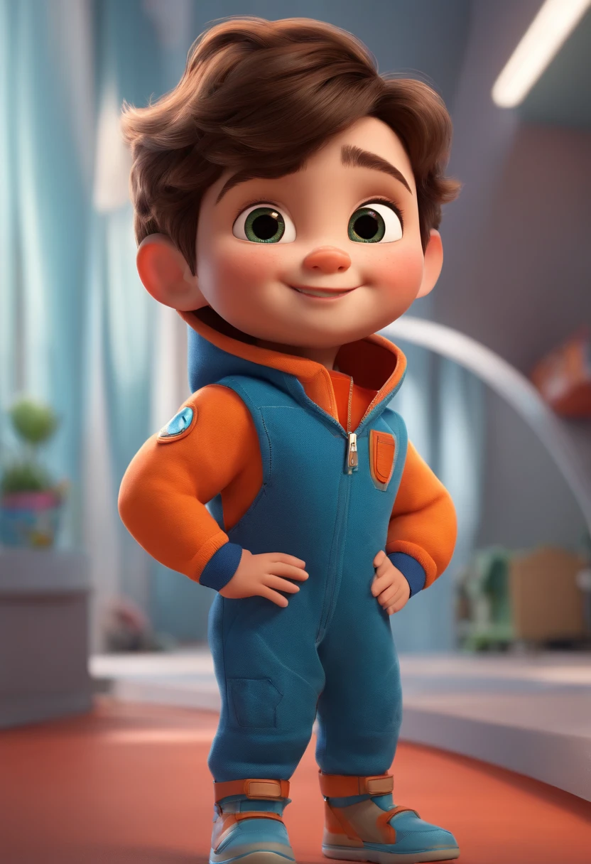 a happy cute ??? standing short hair, vestindo uma fantasia espacial, , fundo branco, barnet, Tom, Estilo Pixar, ....3d, desenhos animados, rosto detalhado, asymmetrical 16k