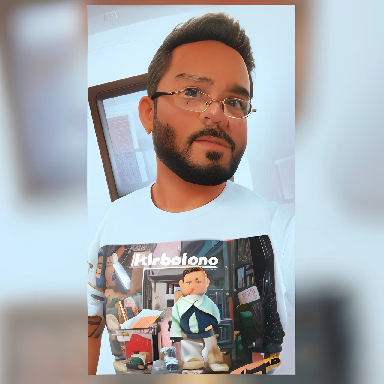 Cute small 38-years-old male investor , huge head, shot Undercut hair , wearing Round gold thin frame glasses, highly detailed eyes，front-facing, fit, looks like a boss, full body view, highly detailed hands ，Toy figures,best quality, 3d cartoon，full body view, fantasy, dreamlike, surrealism, super cute, trending on artstation