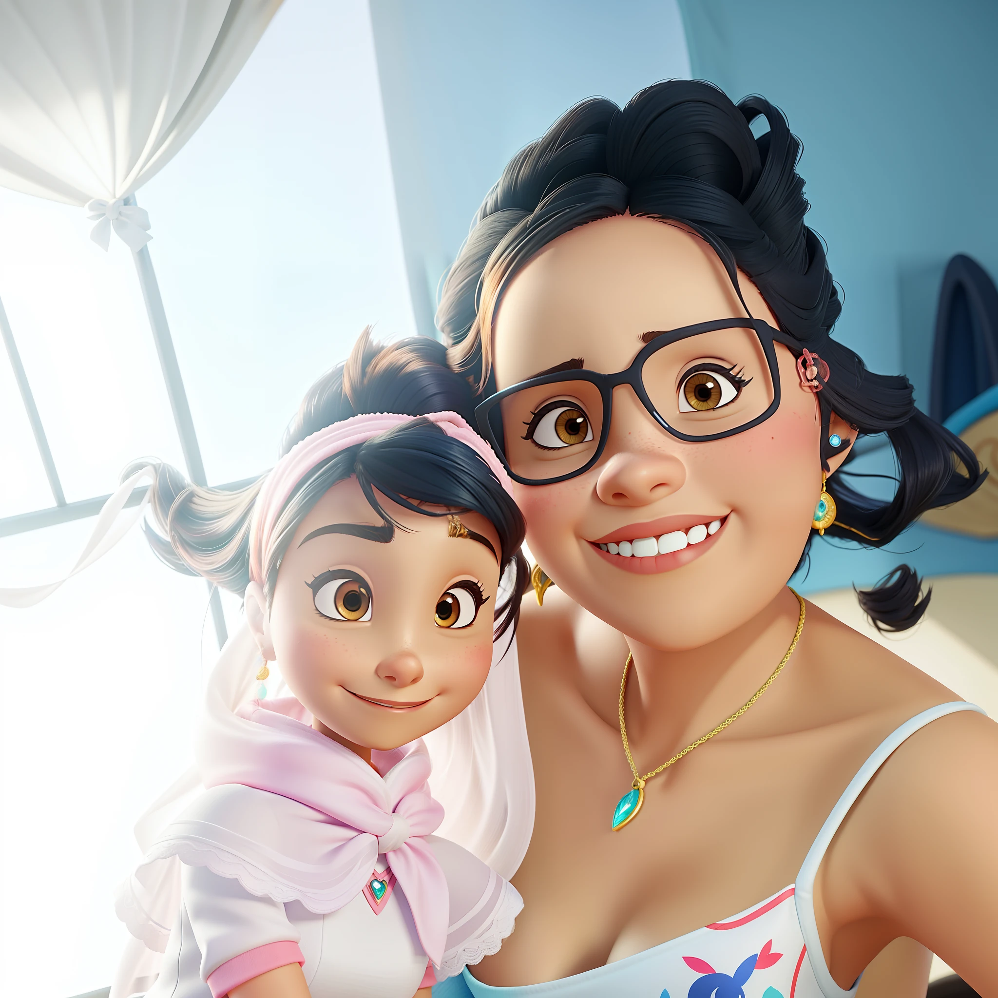 uma mulher morena de cabelos crespe encaracolados no estilo Disney pixar, alta qualidade, melhor qualidade