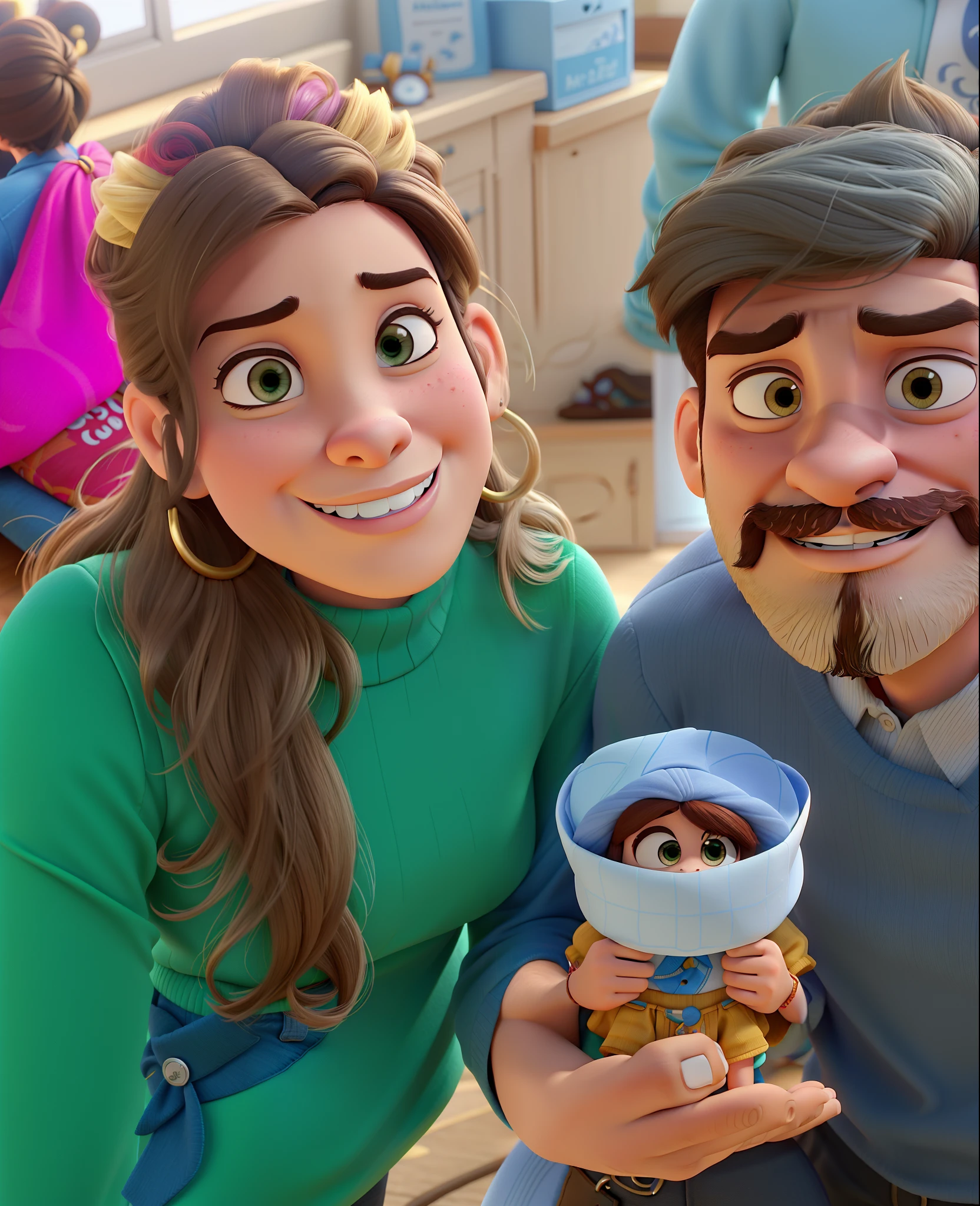 Casal estilo disney pixar melhor qualidade alta qualidade. Homem moreno cabelo comprido crespo barba grande e castanha escura e mulher branca olhos castanhos cabelos longos lisos