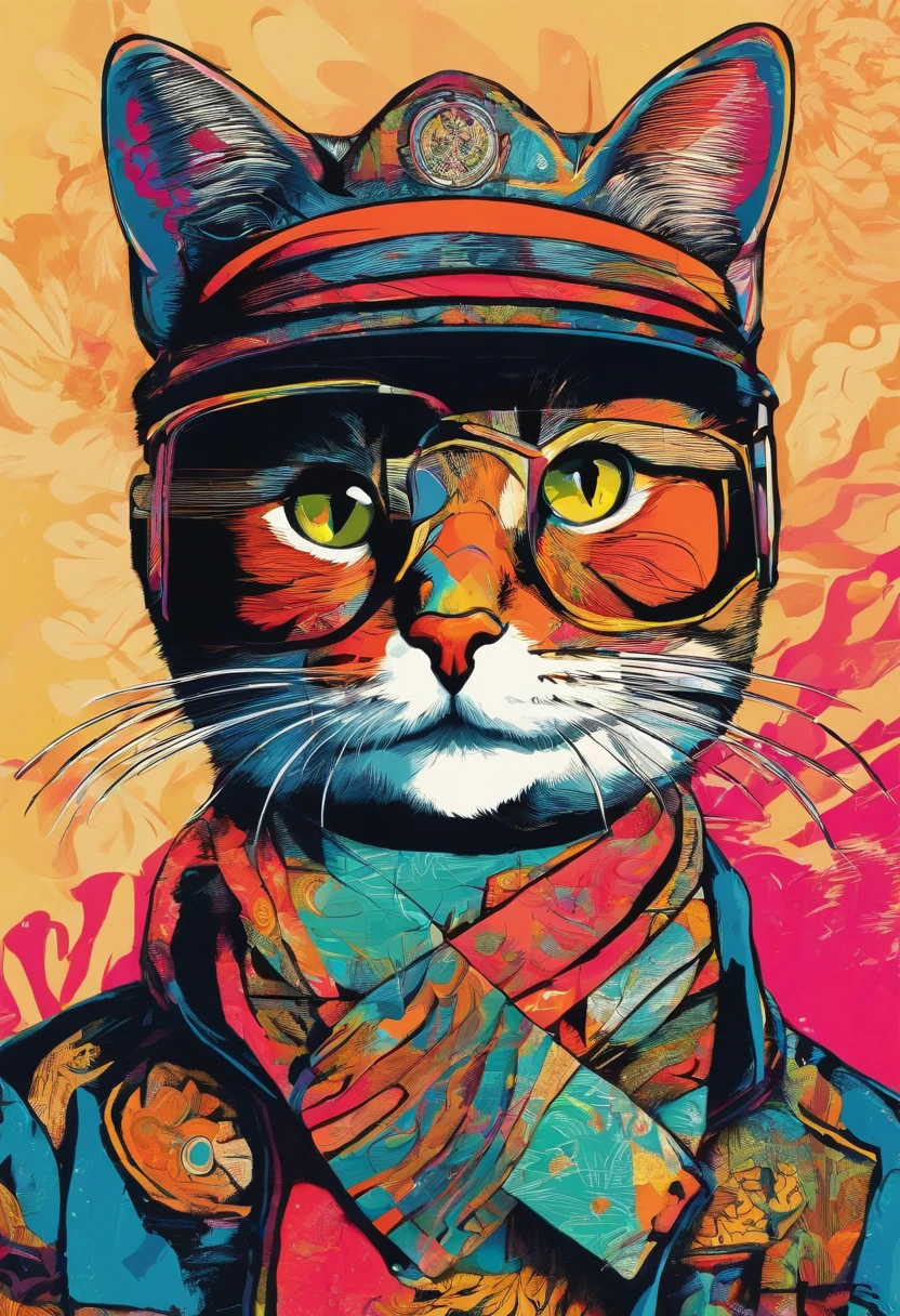 a painting of a cat wearing a hat and scarf, trending on art station, Vestido com roupas punk, detailed hyper-realistic rendering, British gang member, estilo de rua, pose intimidadora, Planeta dos Gatos, roupas com moda, samurai urbano, miau, West Slavic features, 8 1 5, Animacoes