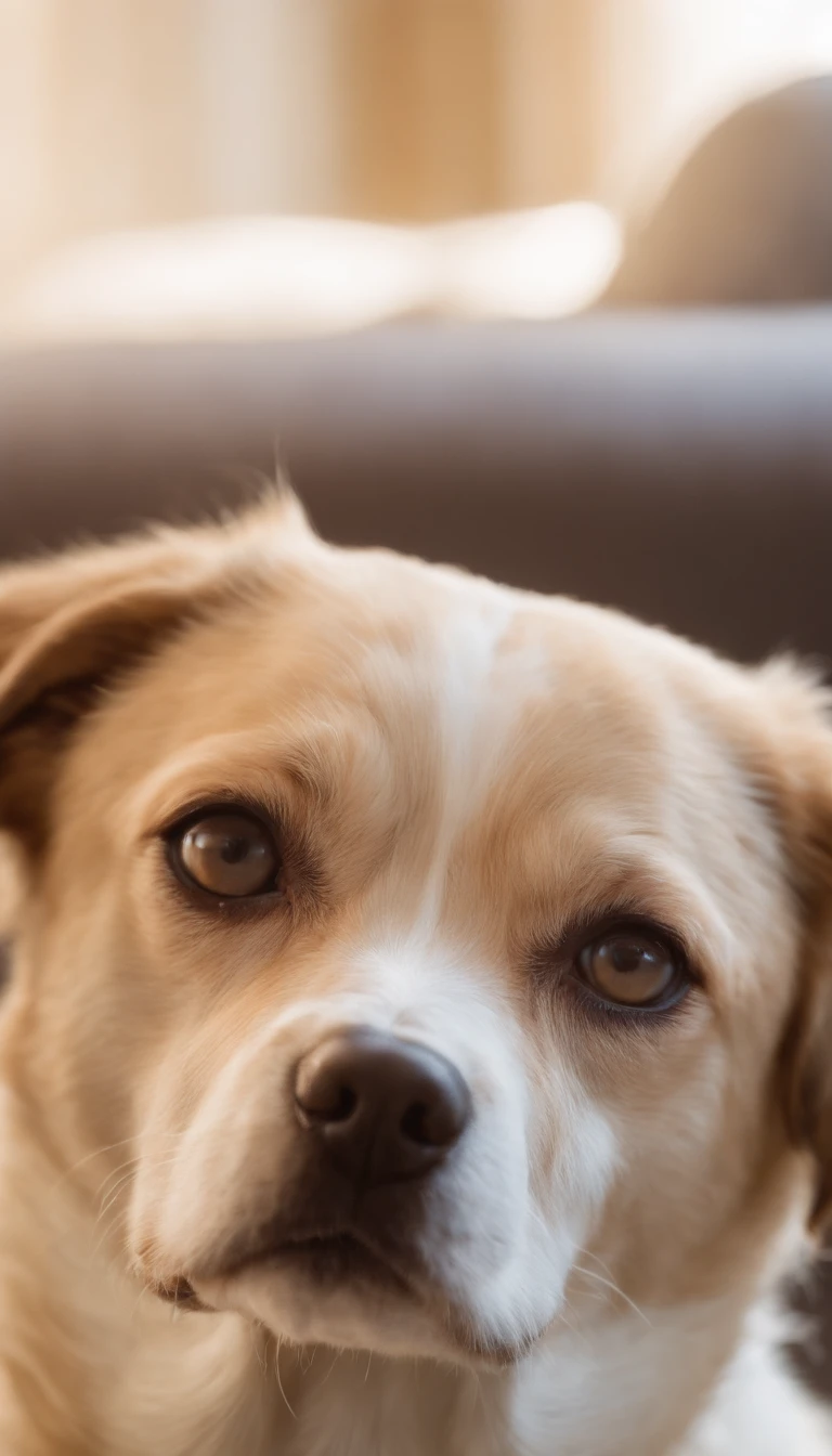uma menina e seu cachorro na sala de estar, noite de inverno aconchegante, Divirta-se, fotografia muito realista, detailed facial expressions, olhos realistas, no watermark, canon photography, 50 millimeters