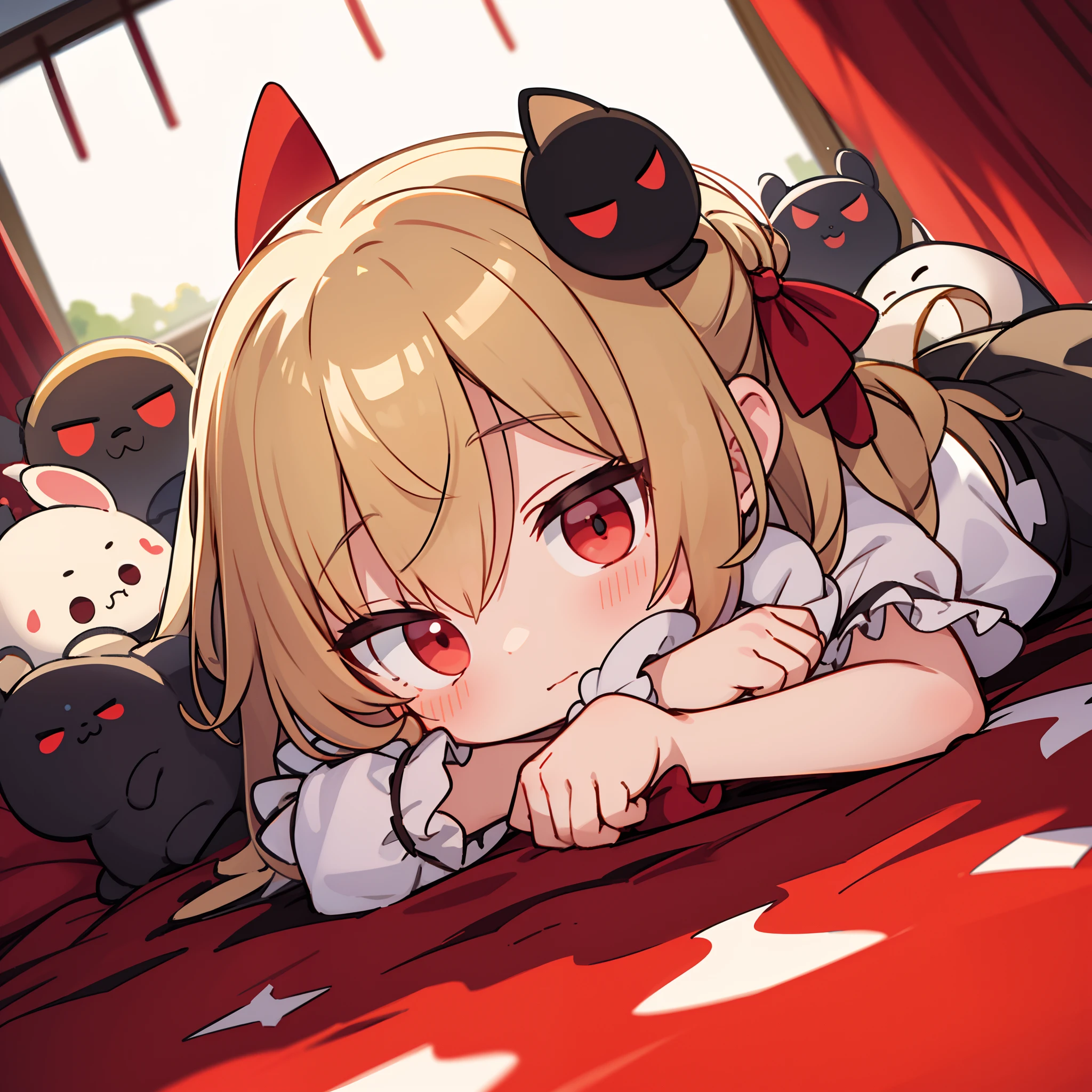 Chibi、Solo, Shadow of Darkness Blonde Hair Red Eyes Pinafold