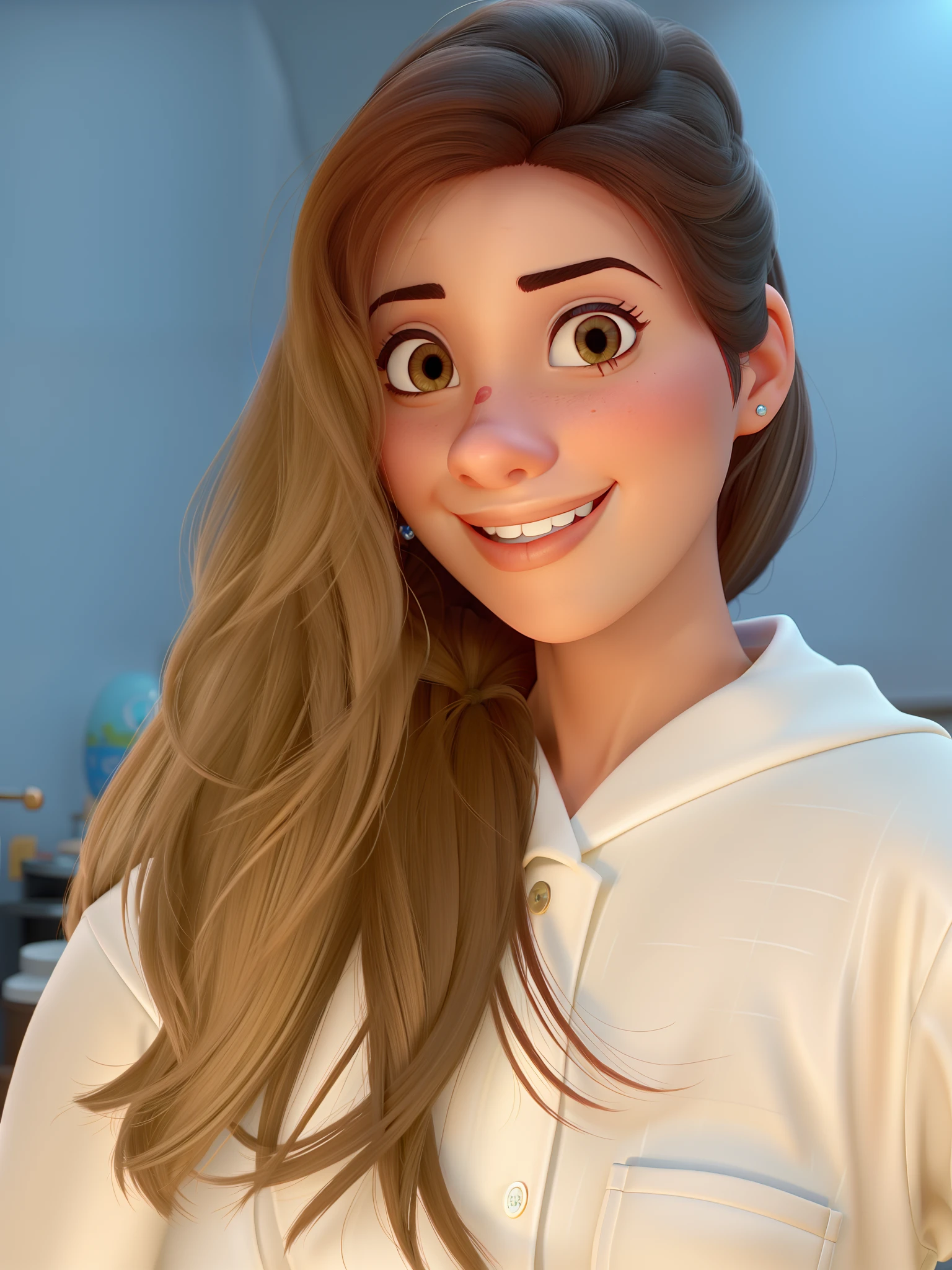Mulher loira dentista jaleco rosa claro pixar