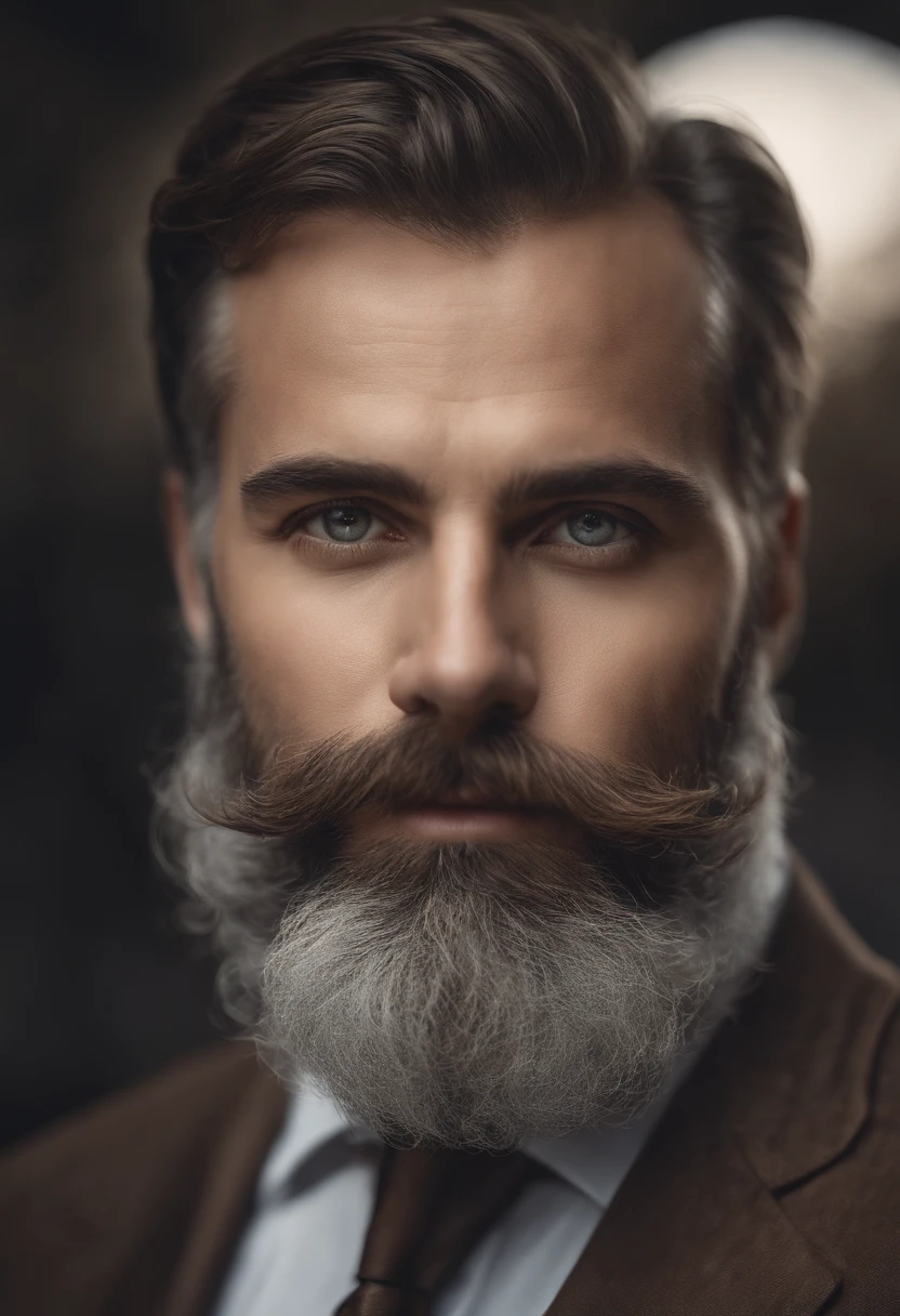 Homme avec barbe et moustache en chemise blanche, Best quality,4K,8k,Very attractive man with beard, well-groomed facial hair, joli, Breathtaking, Realstic, Ultra-realistic image, moustache naturelle, old male,soft portrait shot 8 k, Very detailed portrait, thick mustache, Hyper-realistic style, barbe mince, poils courts du visage, Bartstoppeln, joli, face detailed, ultra realistic portrait, cheveux gris,elegant suit, ouvrir bouche,