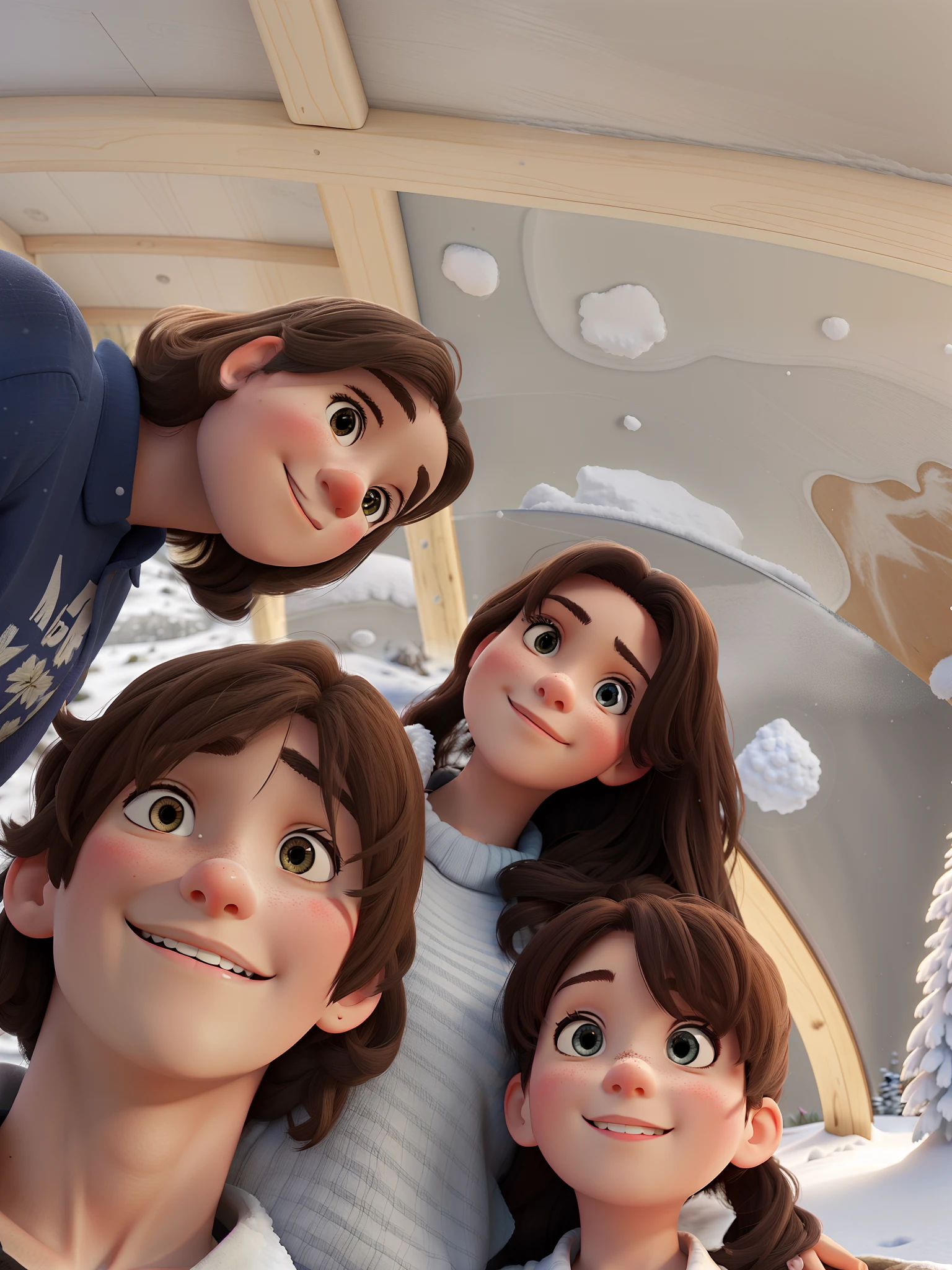 Family on the snowy mountain