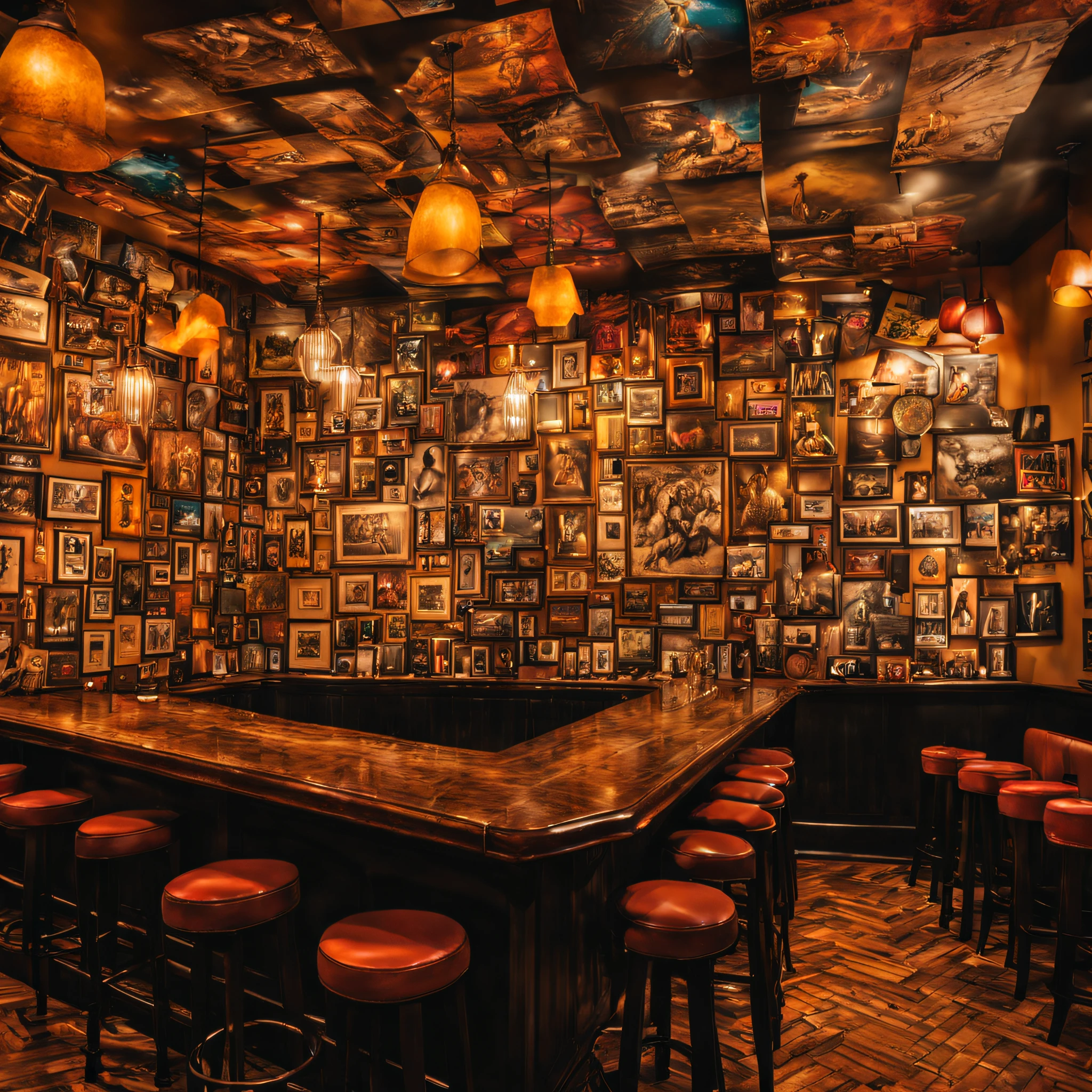 You can create an image of a bar with a wall full of pictures of different sizes. The wall also has personal signatures made with pencil and pens. All in a bright atmosphere and with a Cuban lounge style?