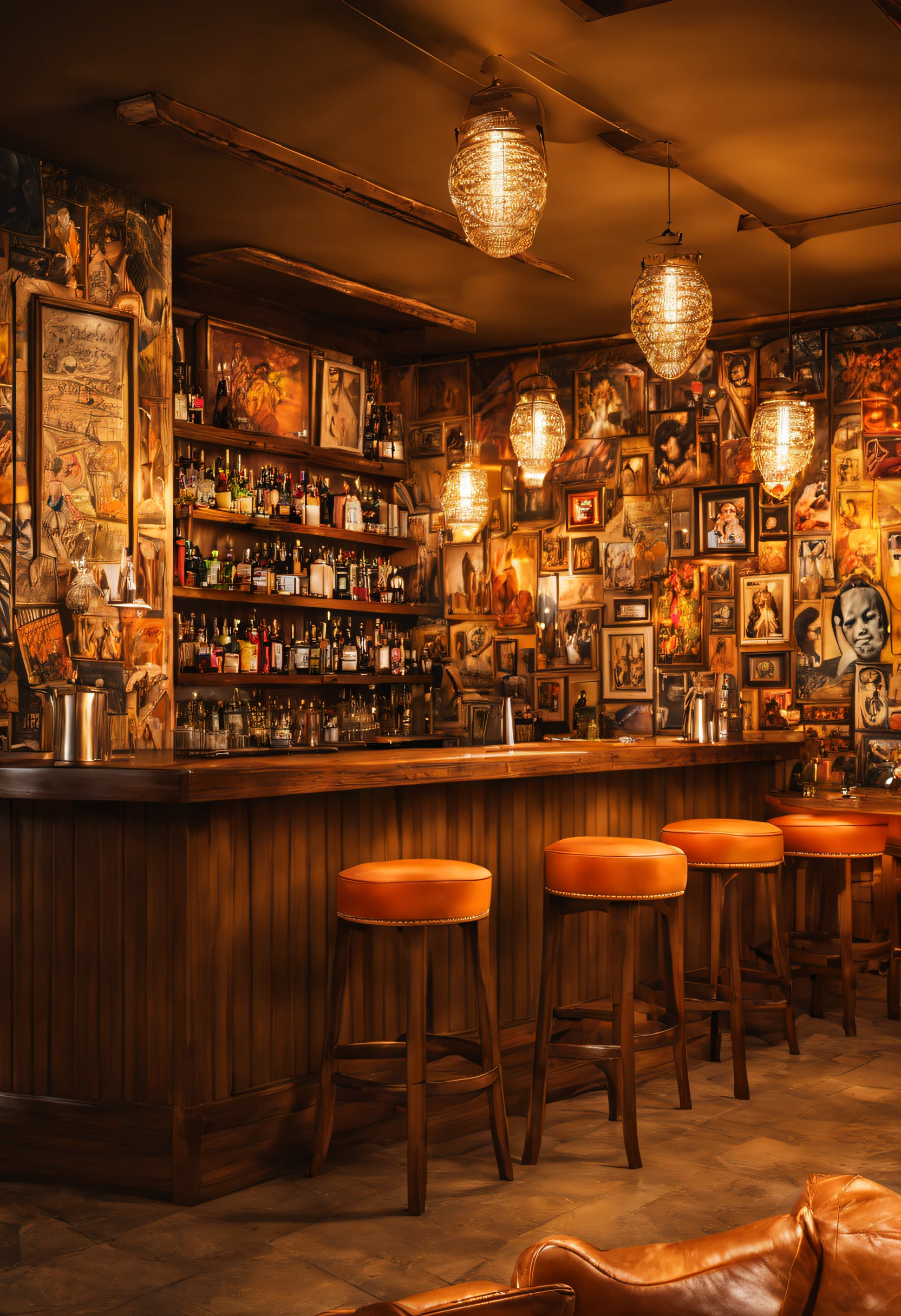You can create an image of a bar with a wall full of pictures of different sizes. The wall also has personal signatures made with pencil and pens. All in a bright atmosphere and with a Cuban lounge style?