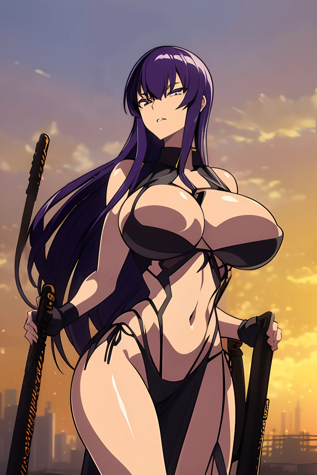 Saeko Busujima, RAW, Obra maestra, Foto ultra fina, La mejor calidad, ultra-high-resolution, Fotorrealista, Luz solar, Retrato de cuerpo completo, unbelievably beautiful, dynamic poses, Ojos vibrantes, (Vista lateral), lleva un mech futurista de Iron Man, esquema de color rojo y dorado, Highly detailed abandoned warehouse background, cara detallada, fondo ocupado detallado y complejo, desordenado, hermoso, volumetric mist, 8K UHD, alta calidad, movie grain, Sprawling metropolis in futuristic dystopia, vista desde abajo, translucid