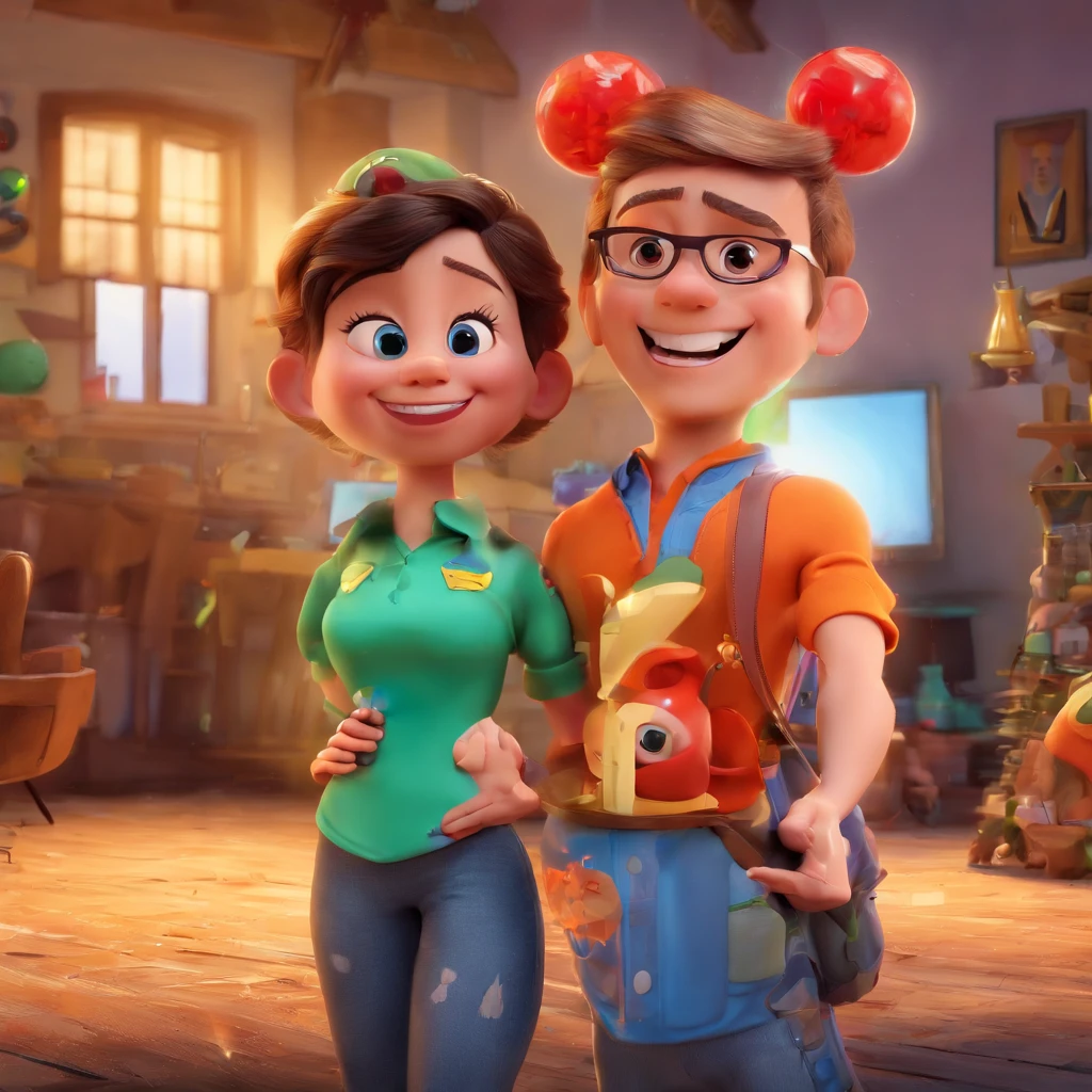 create a 3D movie poster inspired by Disney Pixar, The scene should be in Pixar's signature digital art style, com uma imagem caricatural, a personagem tem rosto delicado, e esta cheio de baloes coloridos