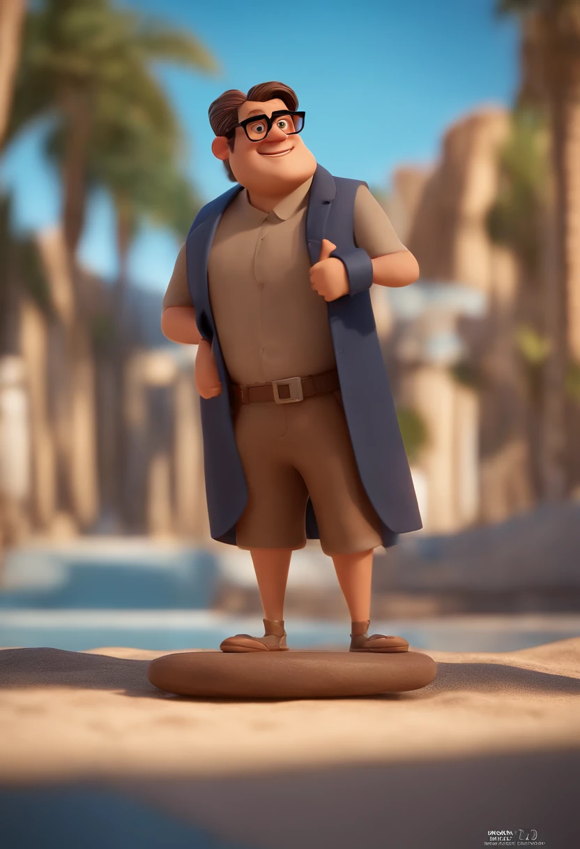 Cartoon character of a man with black glasses, cabelo cacheado marrom escuro e uma camisa azul, animation character, Caractere estilizado, animation style rendering, 3D estilizado, Arnold Maya render, 3 d render stylized, toon render keyshot, Personagem 3D, Personagem 3D, 3d rendering stylized, 3 d character render, personagem de desenho animado, Personagem de close up, Pose de personagem, (Estilo Pixar) (master part:1.2) (Bokeh) (best quality) (pele detalhada) (textura detalhada) (8k) (argila) (Cinematic lighting) (foco nítido