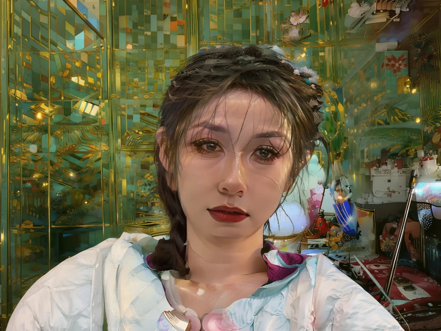 there is a woman taking a selfie in a mirror, 4 5 I, retrato de uma mulher de 40 anos, Directed by: Nandor Soldier, imagem frontal, Fotografia selfie 8k, (38 anos), 3 0 anos mulher, ela tem cerca de 50 anos, Foto realista, tarde - 4 0 s de idade, 5 5 I