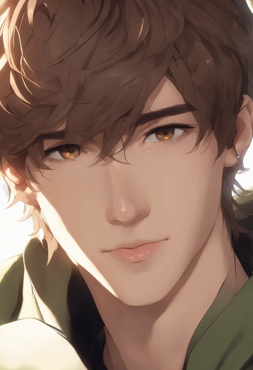 Boy band member's short messy brown hair, olhos verdes, foto em close-up, fotorrealista, totalmente pelado, Dynamic camera angle, Corpo inteiro Belo estilo anime, pelado de penis erto, luz do cabelo, imagem limpa, alta qualidade, High detail, High definition, Luminous Studio graphics engine, beautiful face, cintura fina, 16k