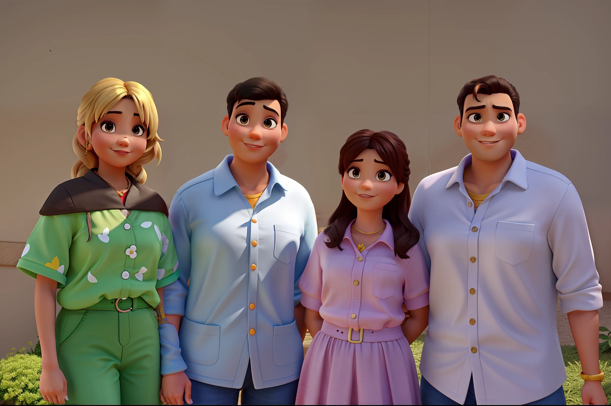 Pai, mami, filha e genro em estilo Disney pixar