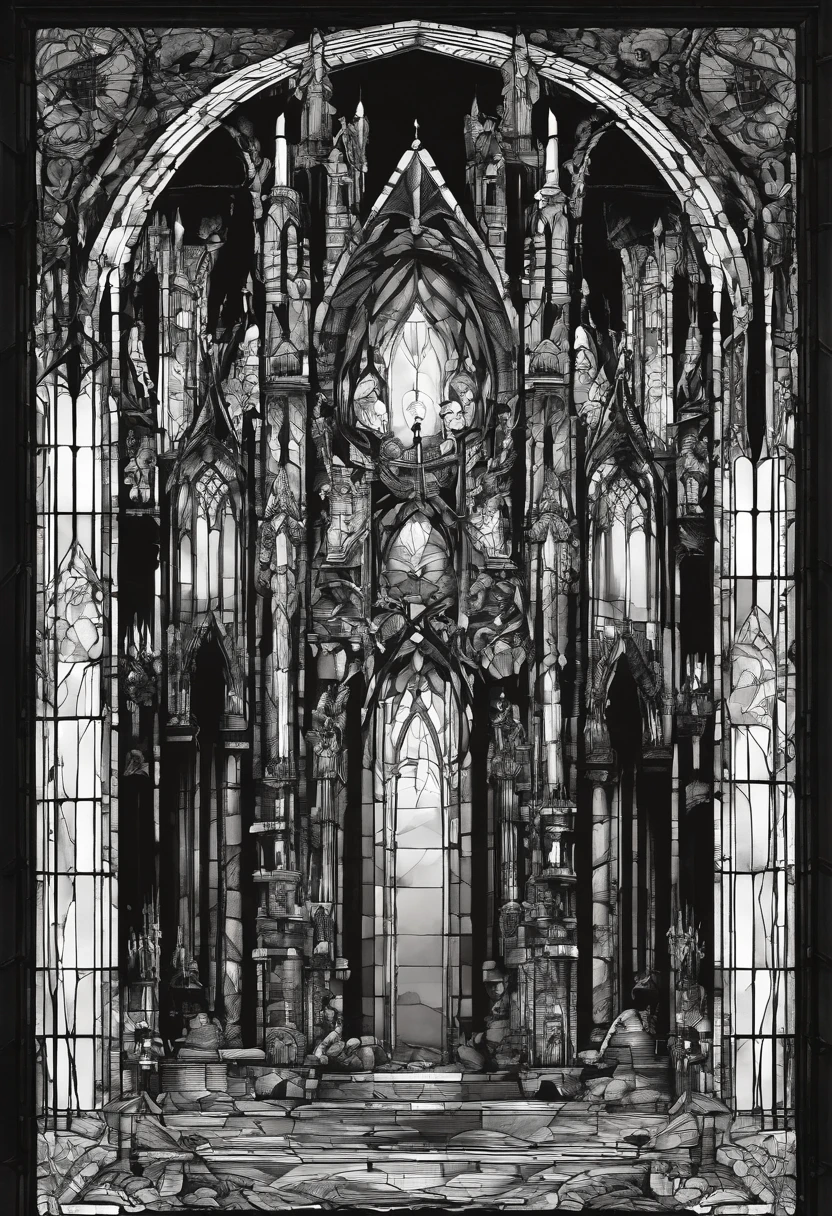Golem, architectural, stained glass, tall,