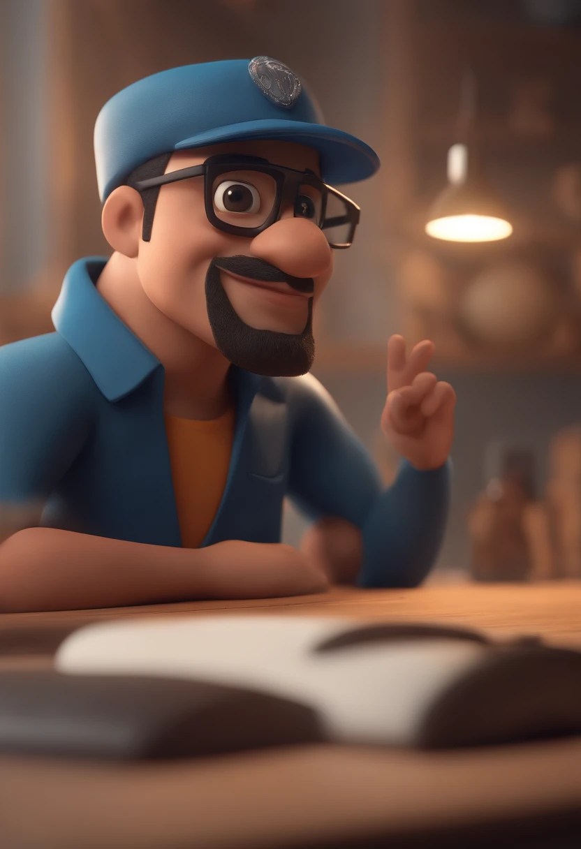 Cartoon character of a man with black glasses and a blue shirt, animation character, Caractere estilizado, animation style rendering, 3D estilizado, Arnold Maya render, 3 d render stylized, toon render keyshot, Personagem 3D, Personagem 3D, 3d rendering stylized, 3 d character render, personagem de desenho animado, Personagem de close up, Pose de personagem, (Estilo Pixar) (master part:1.2) (Bokeh) (best quality) (pele detalhada) (textura detalhada) (8k) (argila) (Cinematic lighting) (foco nítido