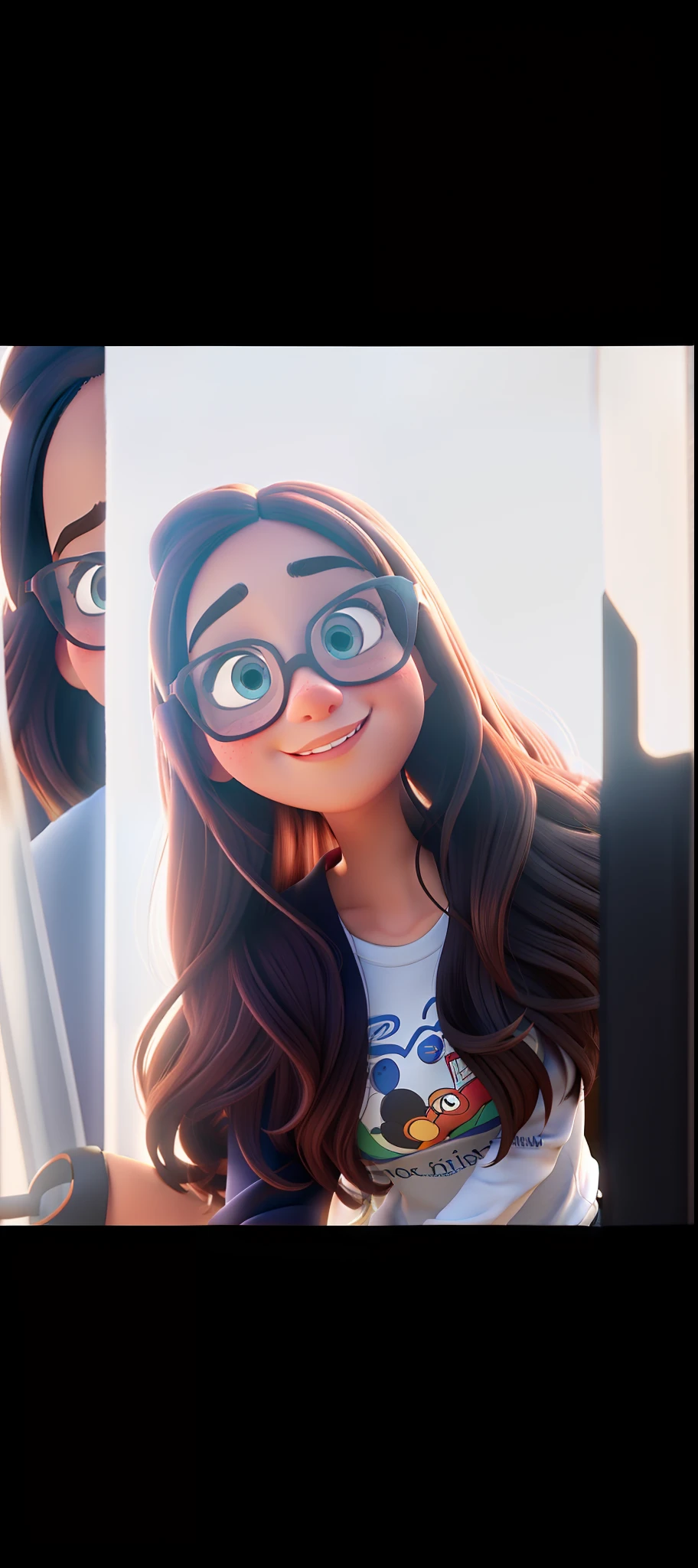 Uma mulher morena, cabelo cacheado, of Disney Pixar-style glasses, alta qualidade, melhor qualidade