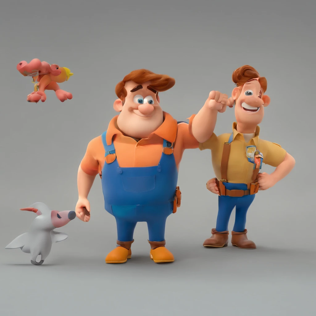 Criar um personagem no estilo Pixar. Trata-se de um homem de 42 anos, com barba, Branco, com cabelos preto um pouco grisalho curtos e um quiff, e olhos castanhos, He's kinda chubby. Ele deve estar na frente de um computador, Trabalhar como designer
