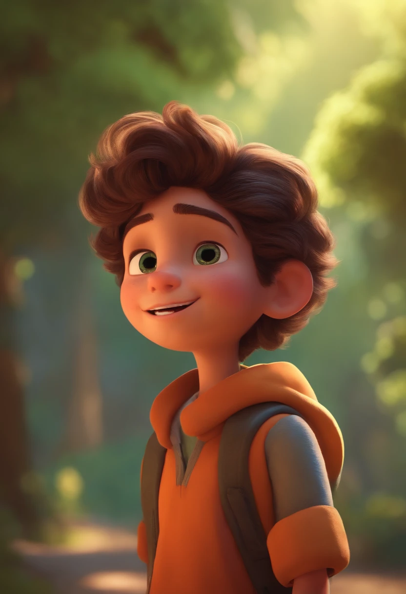 Image of a boy for a story in a YouTube video in Pixar format, He's the little allabester, He's the class leader, He's outgoing, Playful and gets up for a lot of things, cabelo curto