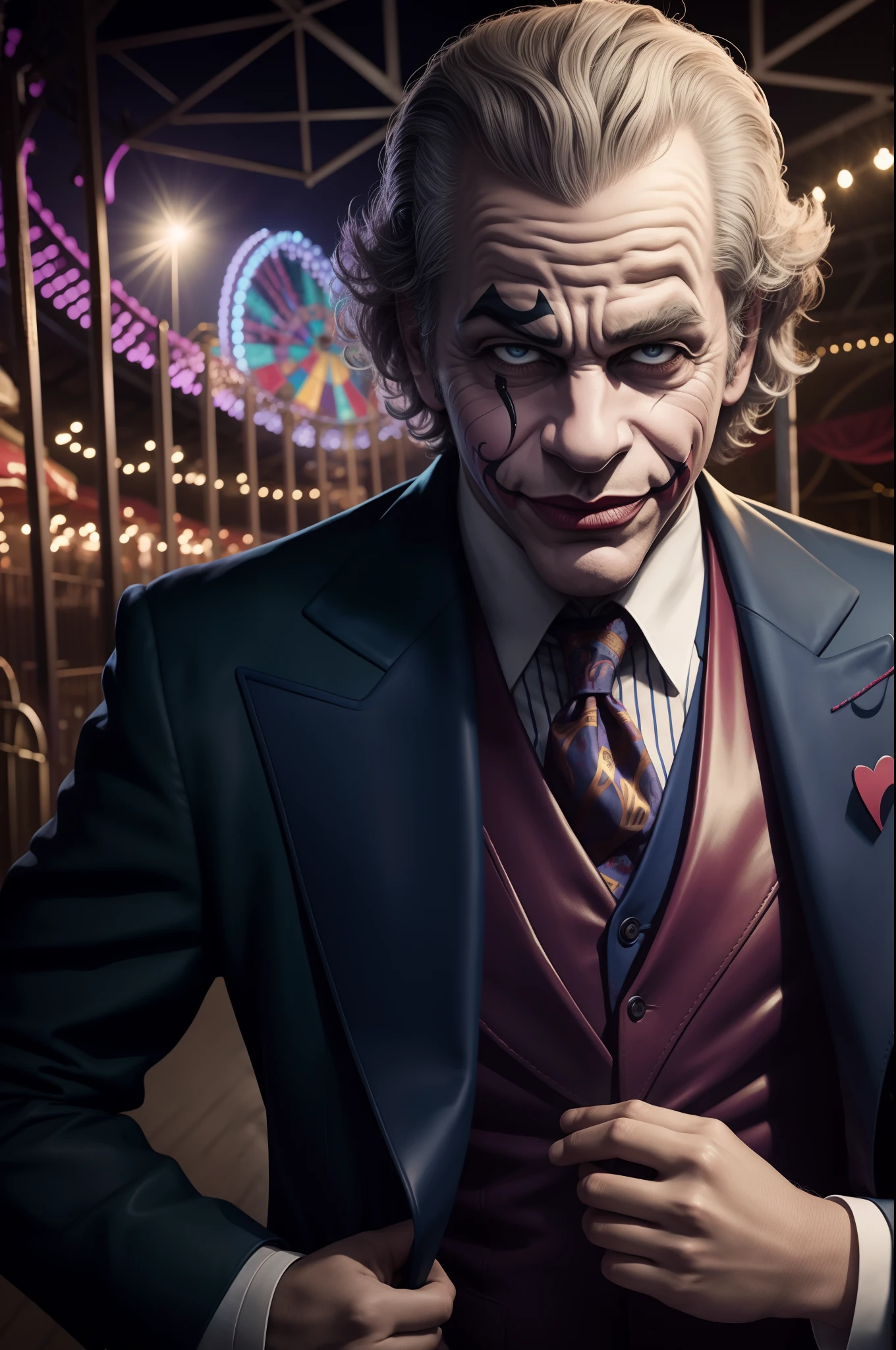 jocker,uncanny, sportrait,An amusement park,