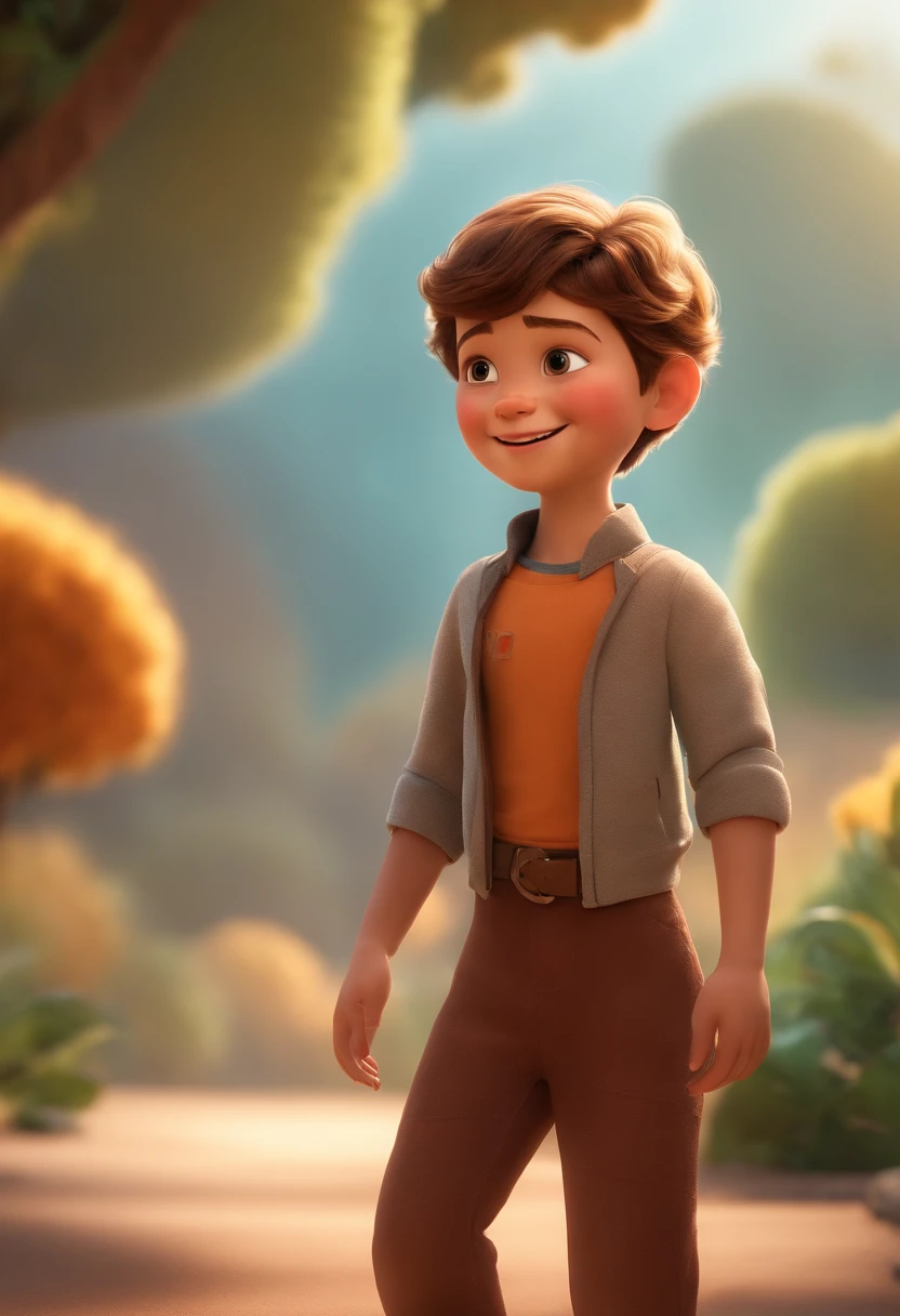 a happy cute  standing short hair, vestindo uma fantasia espacial, , fundo branco, barnet, Tom, Estilo Pixar, ....3d, desenhos animados, rosto detalhado, asymmetrical 16k