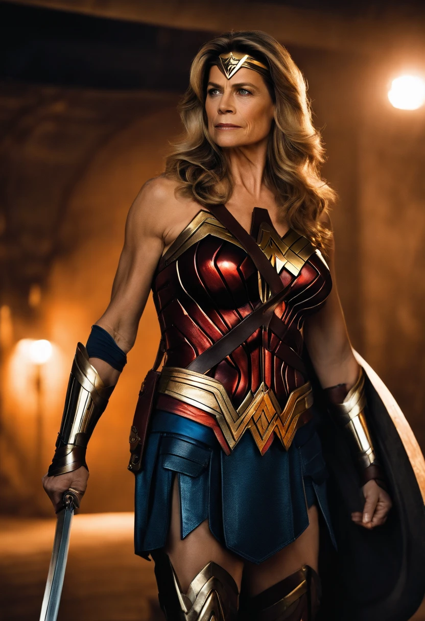 portrait photo of (m4arj0r13t4y10rgr33n:1.0) as wonder woman, sharp focus, skin texture, light bokeh