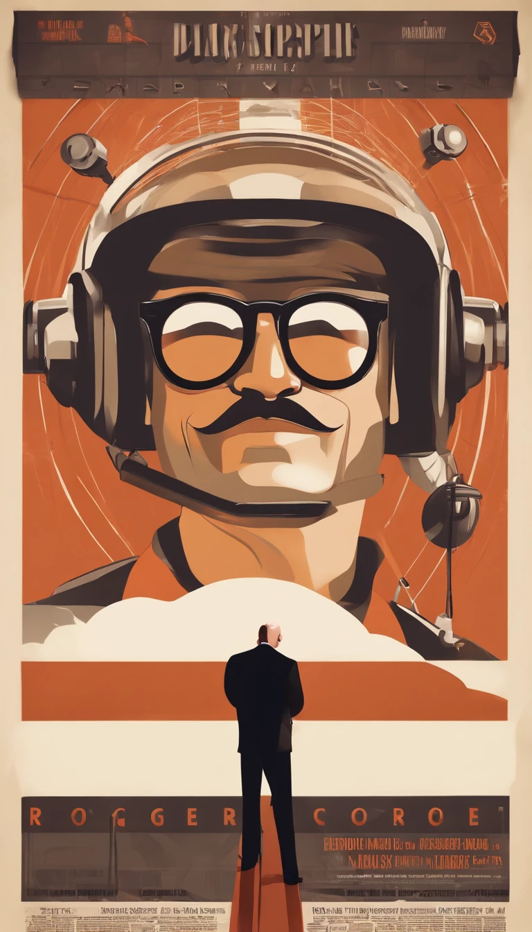 a poster of the Disney-style 3D film from Pixar with the text "RogerCortess" is a 40-year-old man, with a medium beard, more white than black, bald, somewhat strong, biker style, he is standing, watching a rock concert roll, futuristic style, programming codes. Without glasses. Smiling and handsome, brown eyes and little brown hair