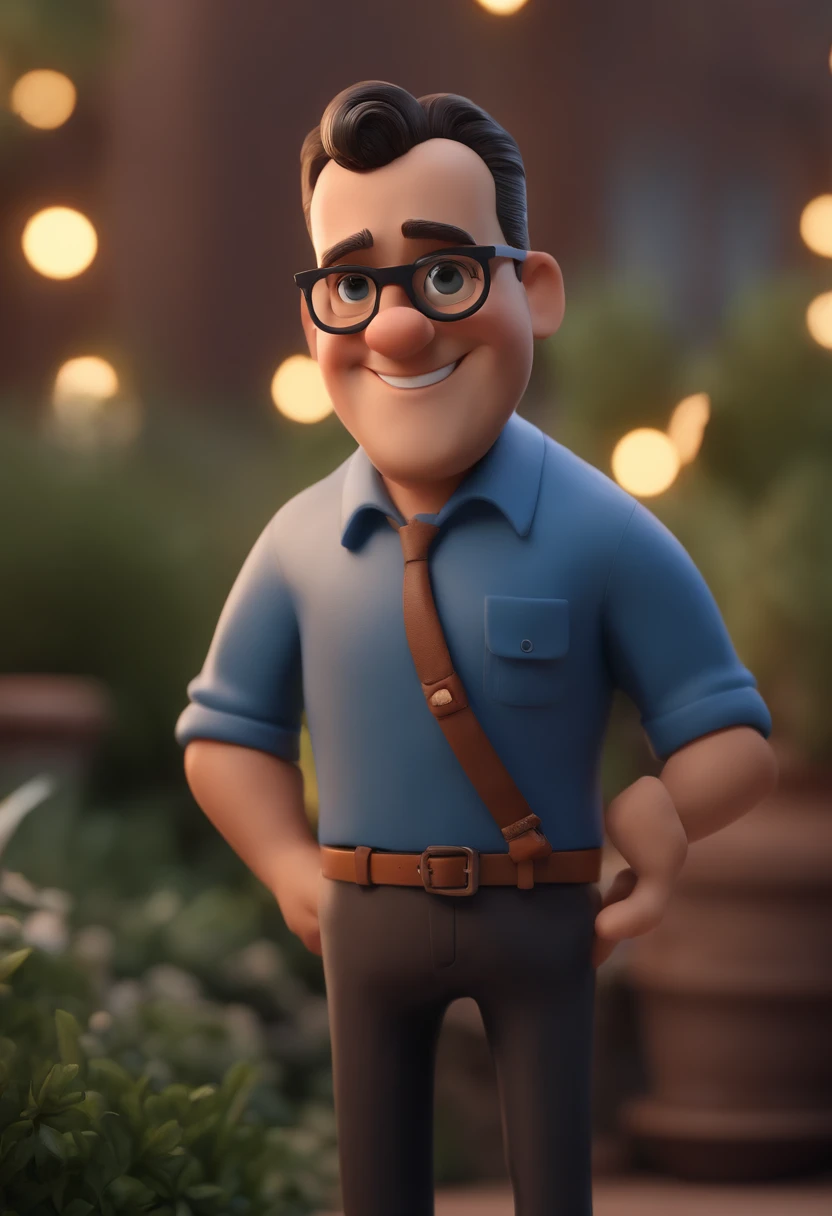 Cartoon character of a man with black glasses and a blue shirt, animation character, Caractere estilizado, animation style rendering, 3D estilizado, Arnold Maya render, 3 d render stylized, toon render keyshot, Personagem 3D, Personagem 3D, 3d rendering stylized, 3 d character render, personagem de desenho animado, Personagem de close up, Pose de personagem,  (Estilo Pixar) (master part:1.2) (Bokeh) (best quality) (pele detalhada) (textura detalhada) (8k) (argila) (Cinematic lighting) (foco nítido