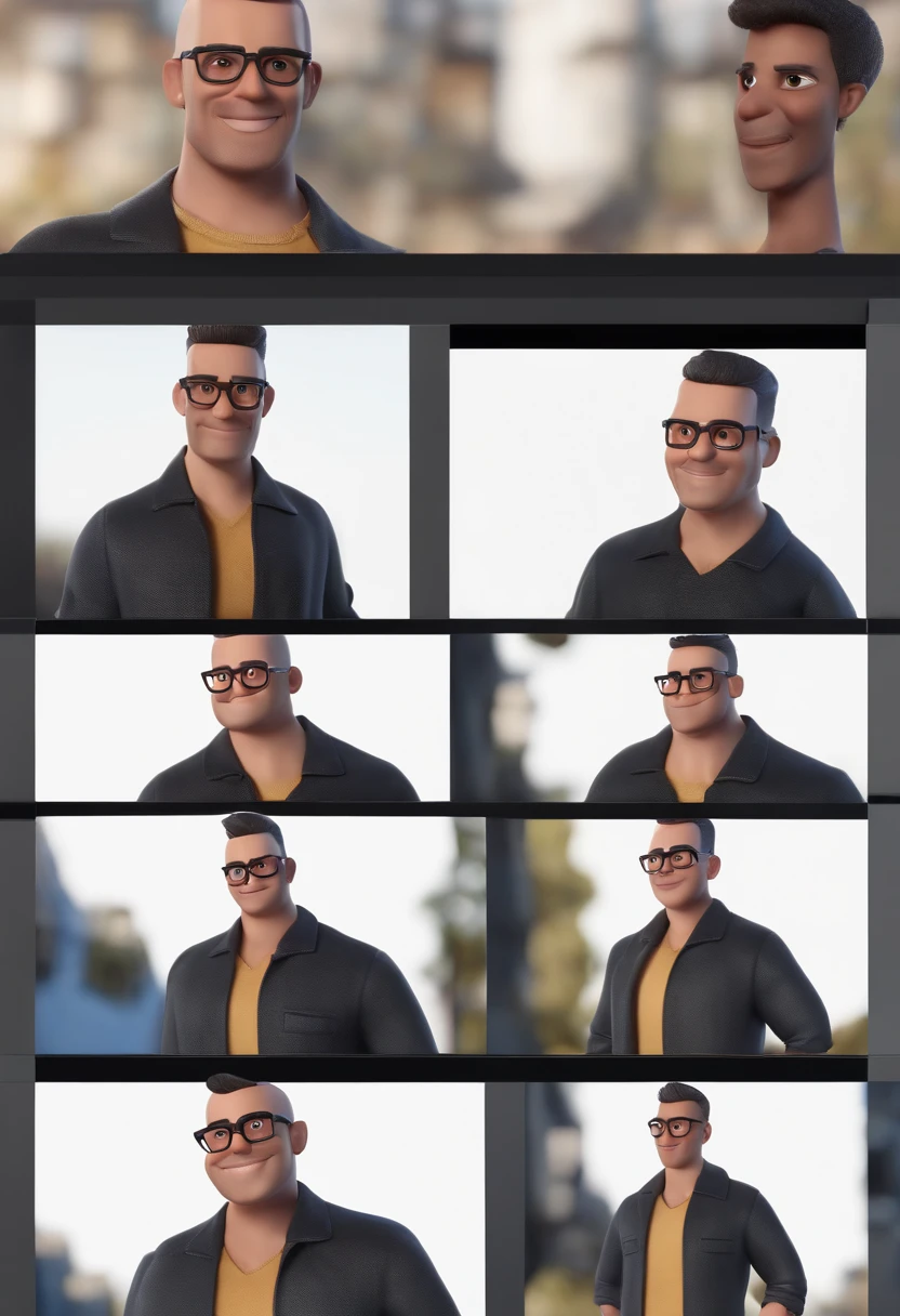 Cartoon character of a man wearing black glasses and a blue shirt, um personagem animado, Caractere estilizado, animation style rendering, 3D estilizado, Arnold Maya render, 3 d render stylized, toon render keyshot, Personagem 3D, Personagem 3D, 3d rendering stylized, 3 d character render, personagem de desenho animado, Personagem de close up, Pose de personagem, (Estilo Pixar) (master part:1.2) (Bokeh) (best quality) (pele detalhada) (textura detalhada) (8k) (argila) (Cinematic lighting) (foco nítido,Senta e vaza a parte superior do corpo